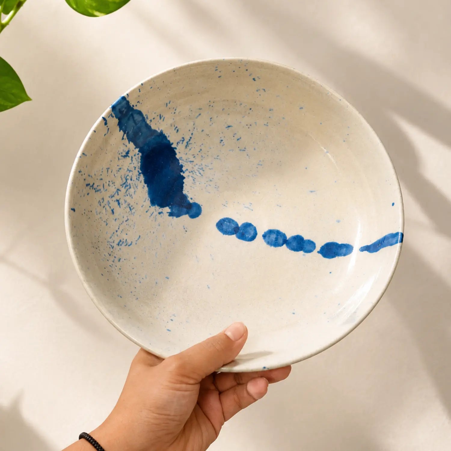Handmade Ceramic Pasta & Salad Bowl – Blue Speckle I Earthan
