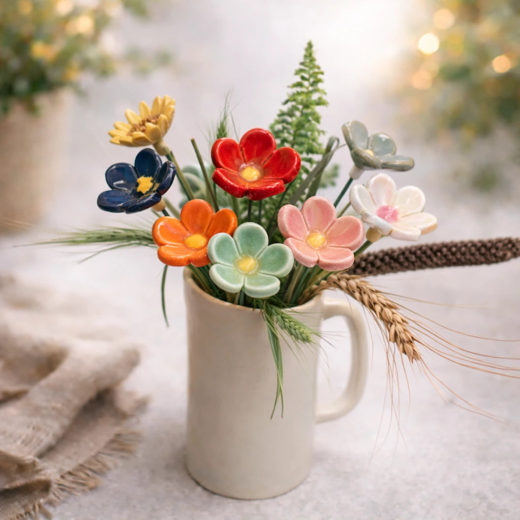 Handmade Flower—Multicolor Ceramic Flower Sticks