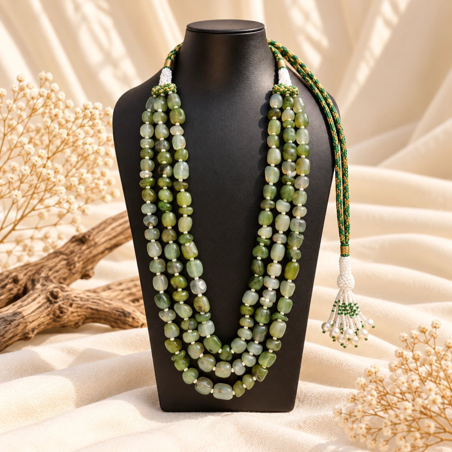 Green Beaded Mala Necklace for Women | Earthan