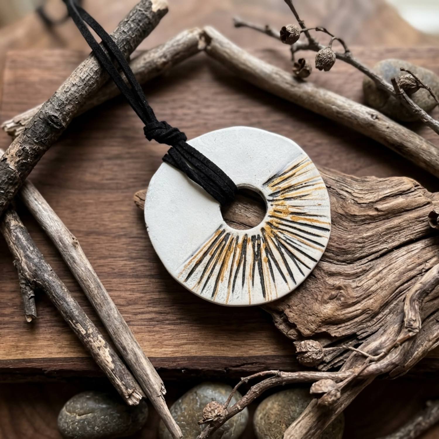 Ceramic Jewelry Online Modern Geometric White Pendant-Earthan