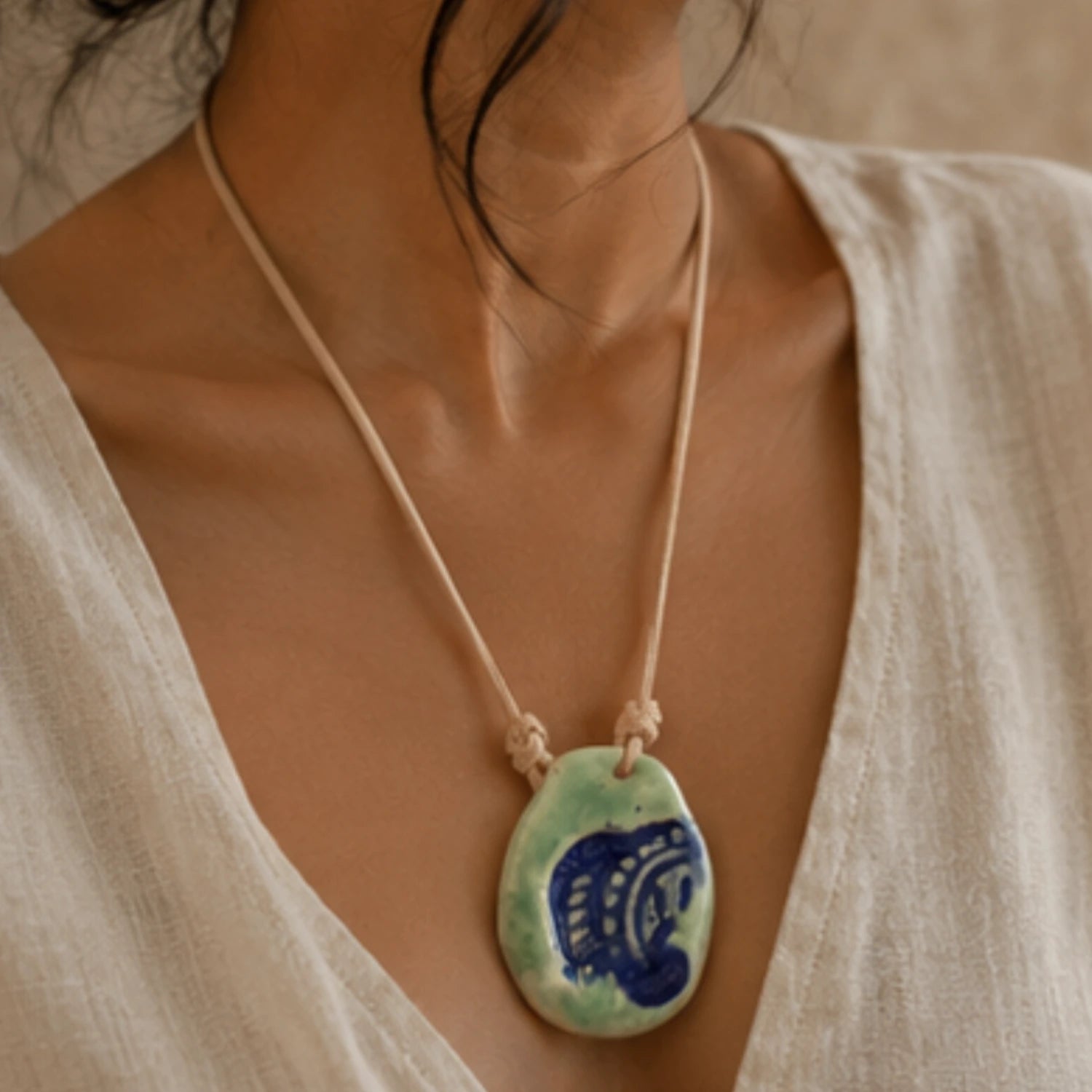 Ceramic Jewelry Modern Sea Green Pendant Online | Earthan