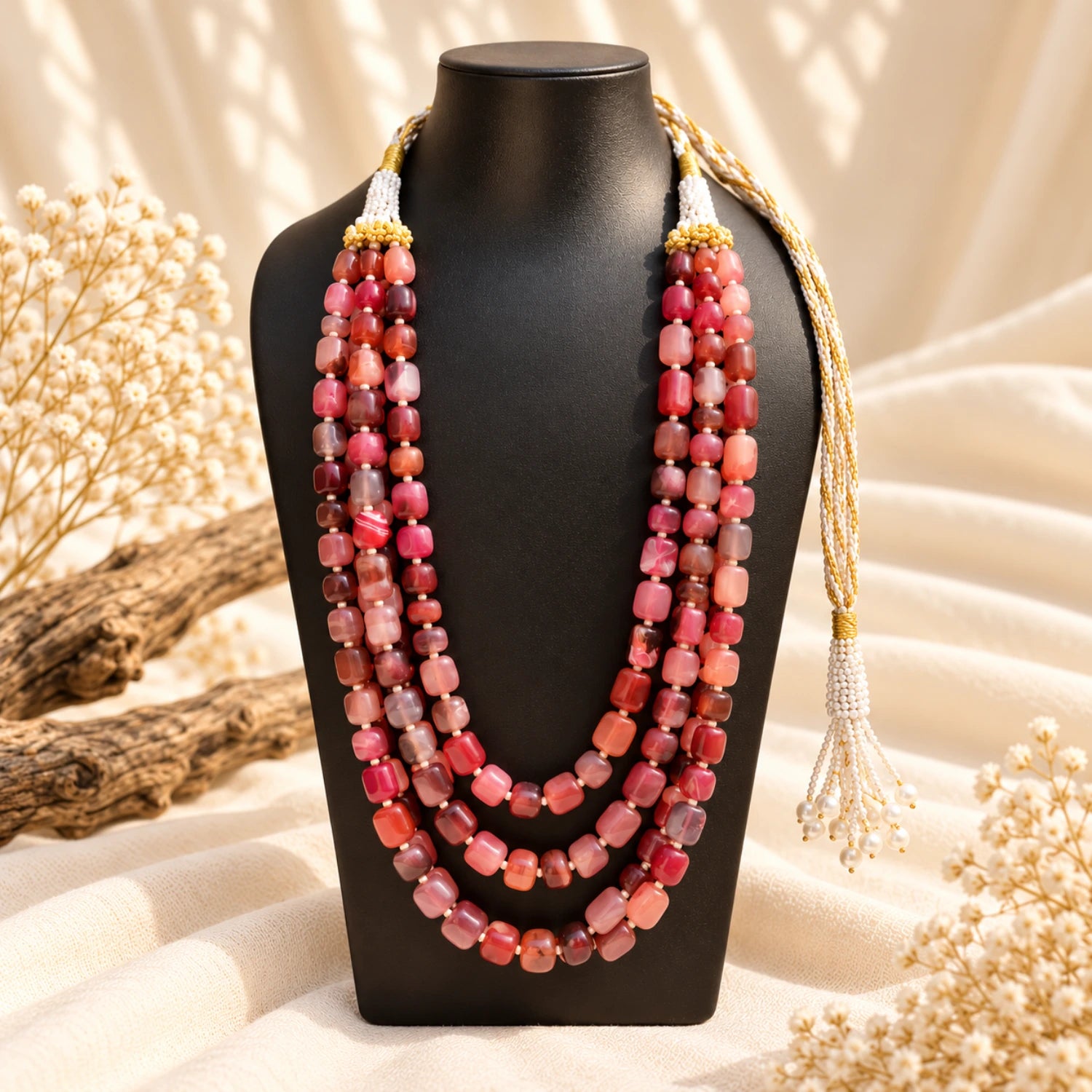 Red & Pink Beaded Mala Necklace for Women | Earthan