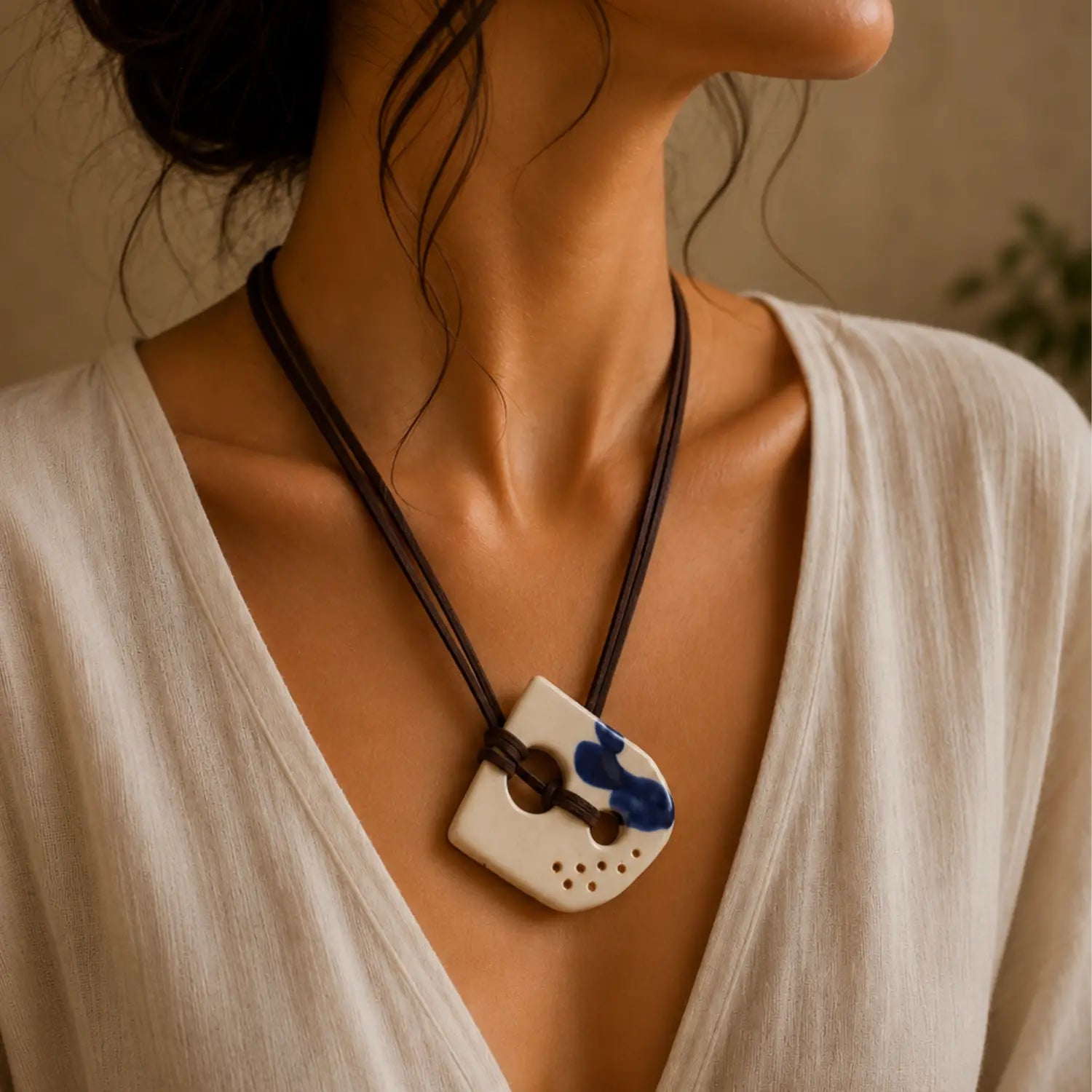 Ceramic Jewelry Royal Blue Pendant Necklace I Earthan