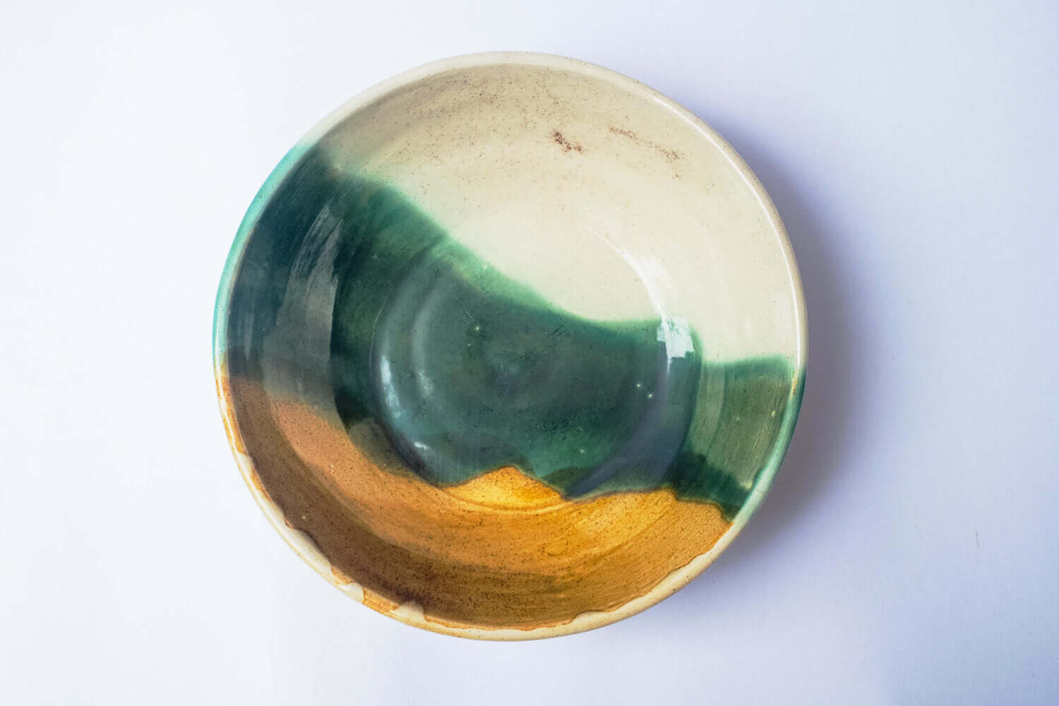 Studio Pottery Three Color Serving Bowl I Earthan