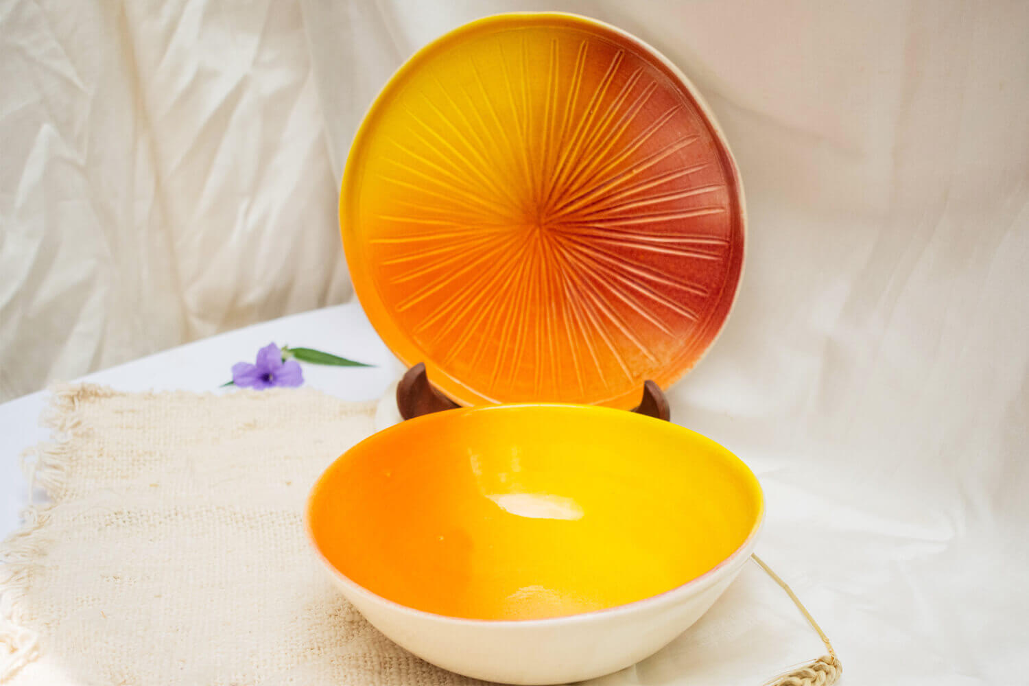 Ceramic Multi Color Plate and Bowl Set | Earthan