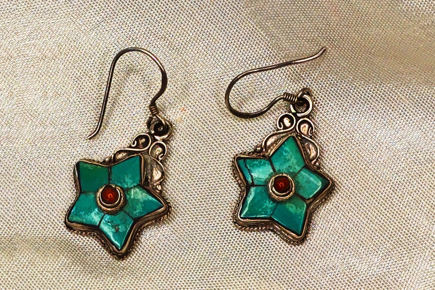 Silver Jewelry Turquoise Lapis Coral Drop Earrings