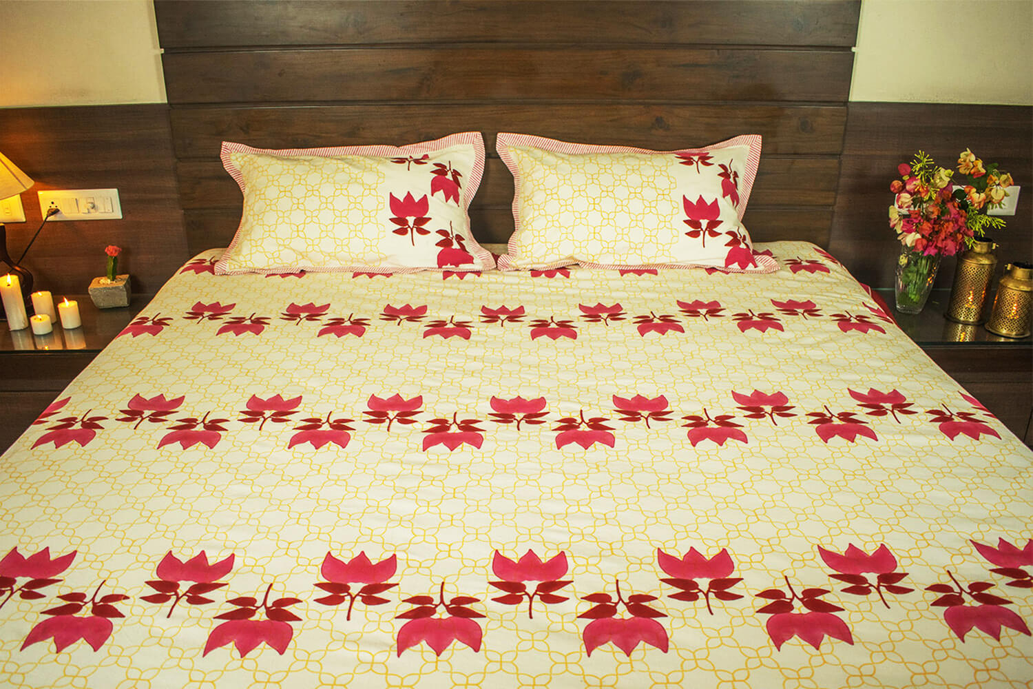 Gulabi - Hand block printed cotton bed sheets and pillow cases | Earthan