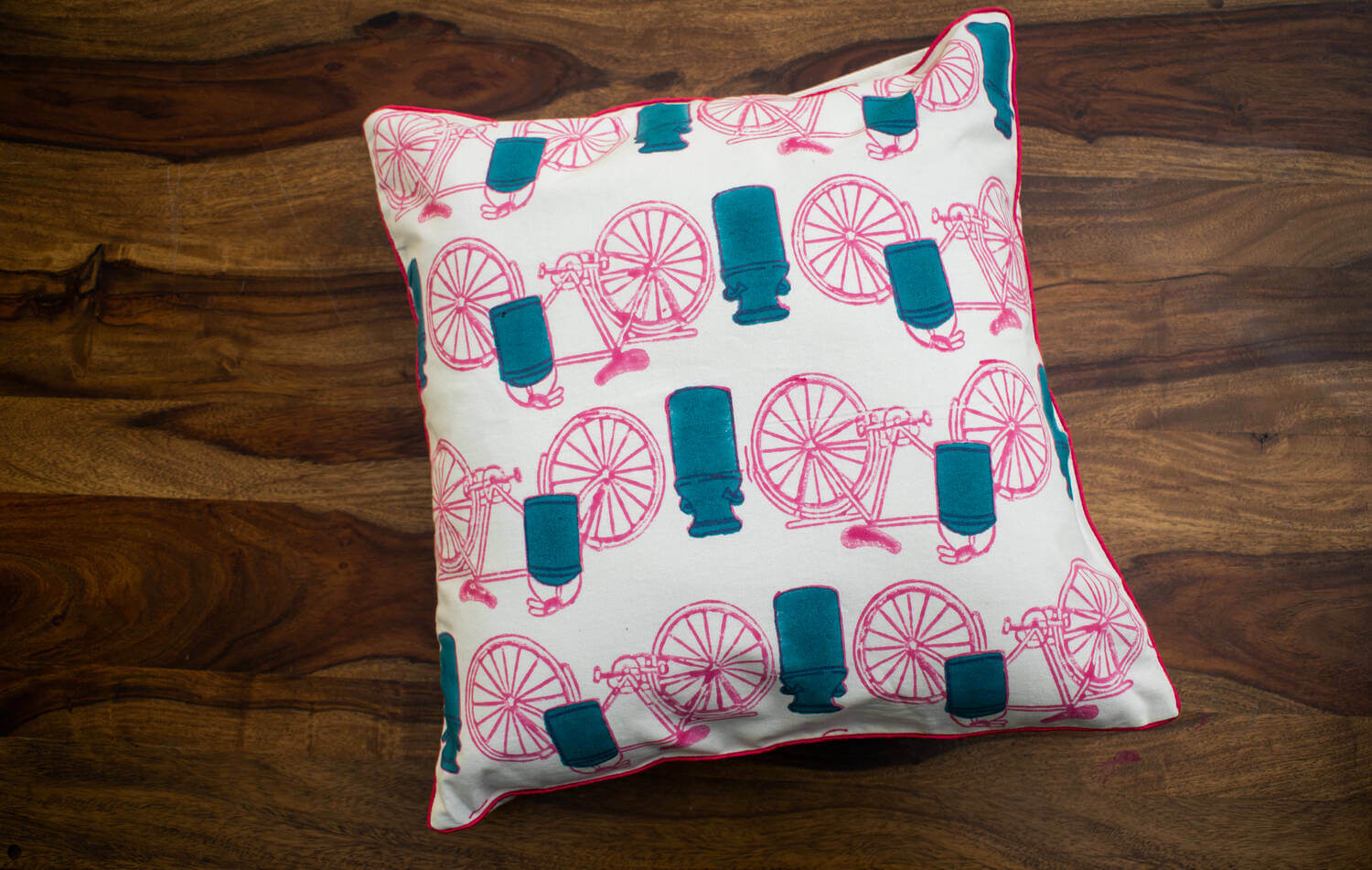 Rhythm Pink Cycle - Hand block printed cotton cushion covers | Earthan
