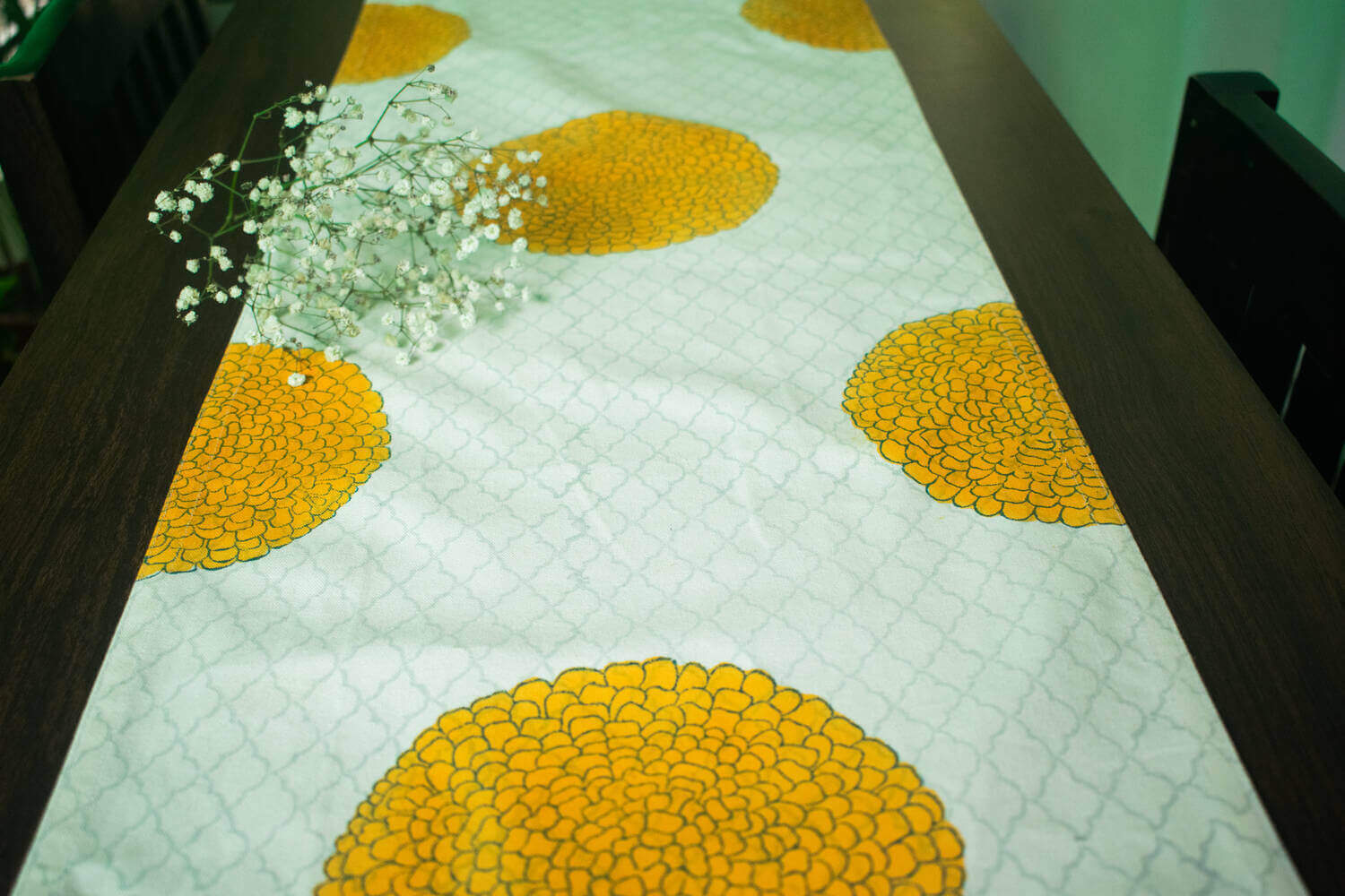 Genda Phool - Hand block printed cotton canvas table runner | Earthan