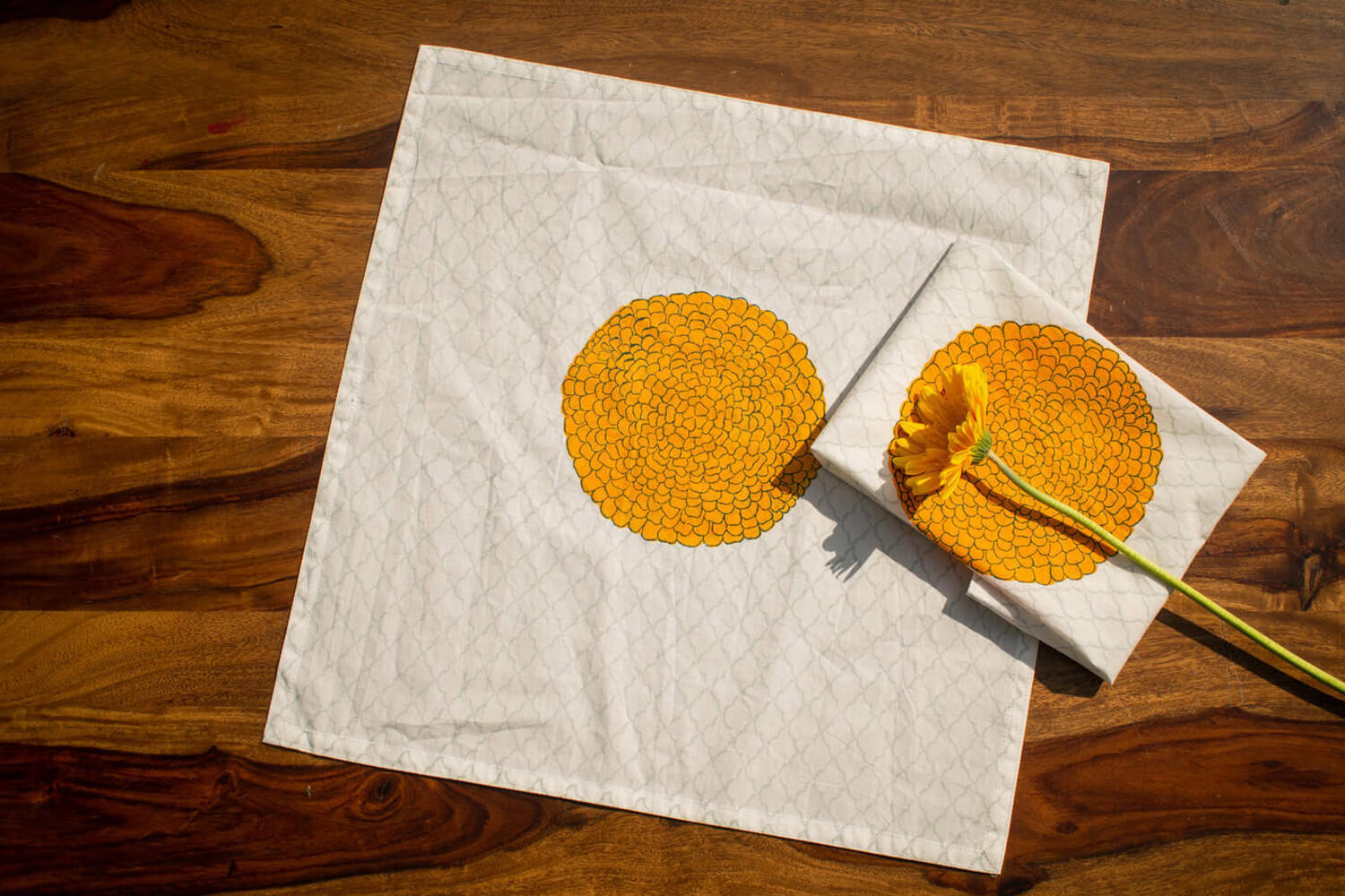 Genda Phool - Hand block printed table cotton napkins | Earthan