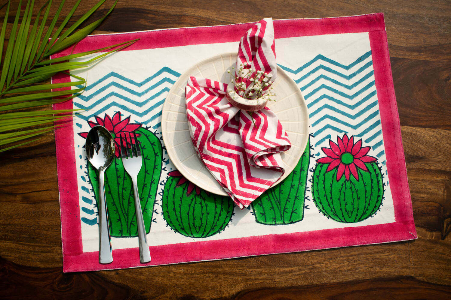 Registani Gulab - Hand blocked cotton canvas table mats | Earthan