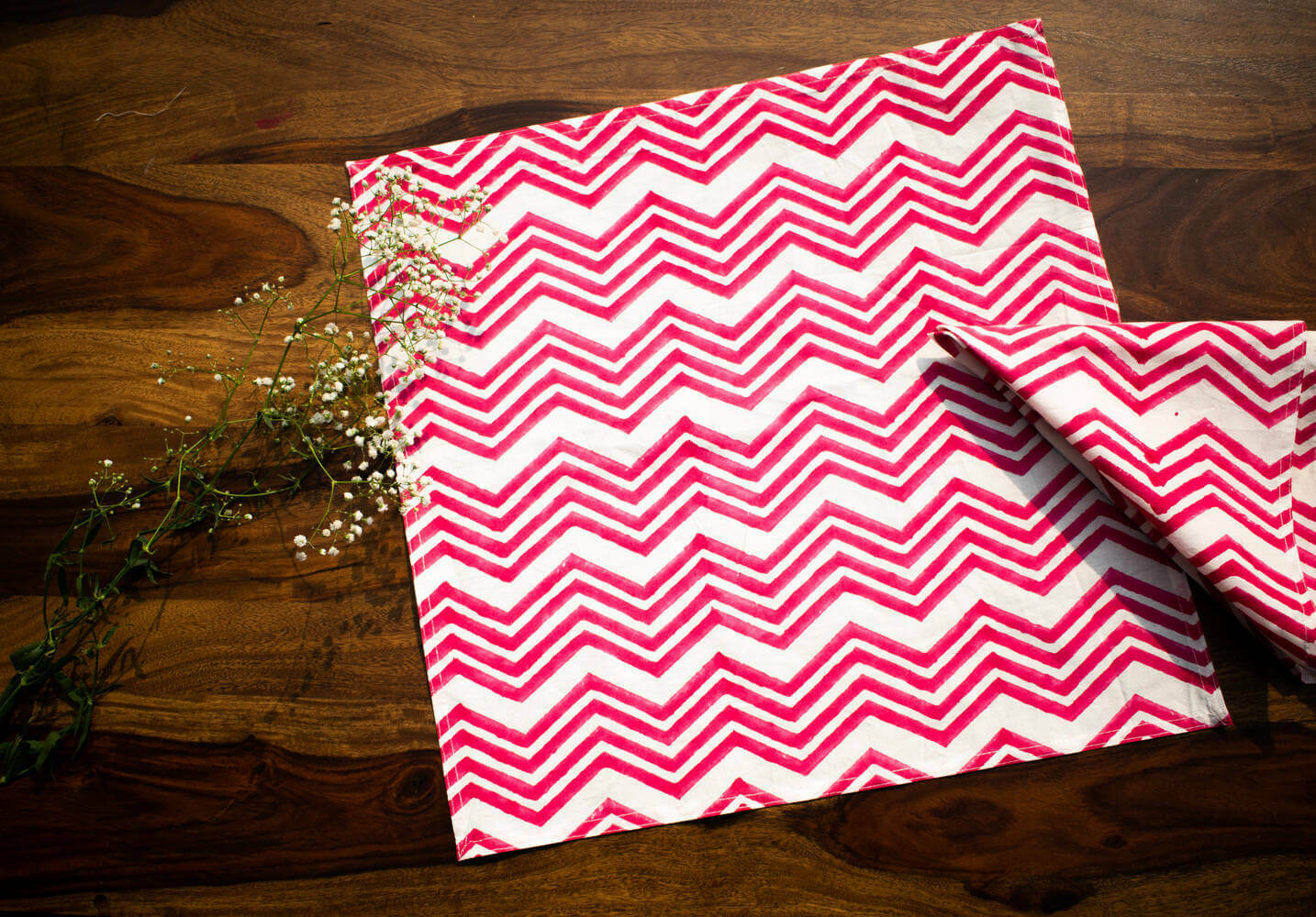 Registani Gulab - Hand blocked printed table cotton napkins | Earthan