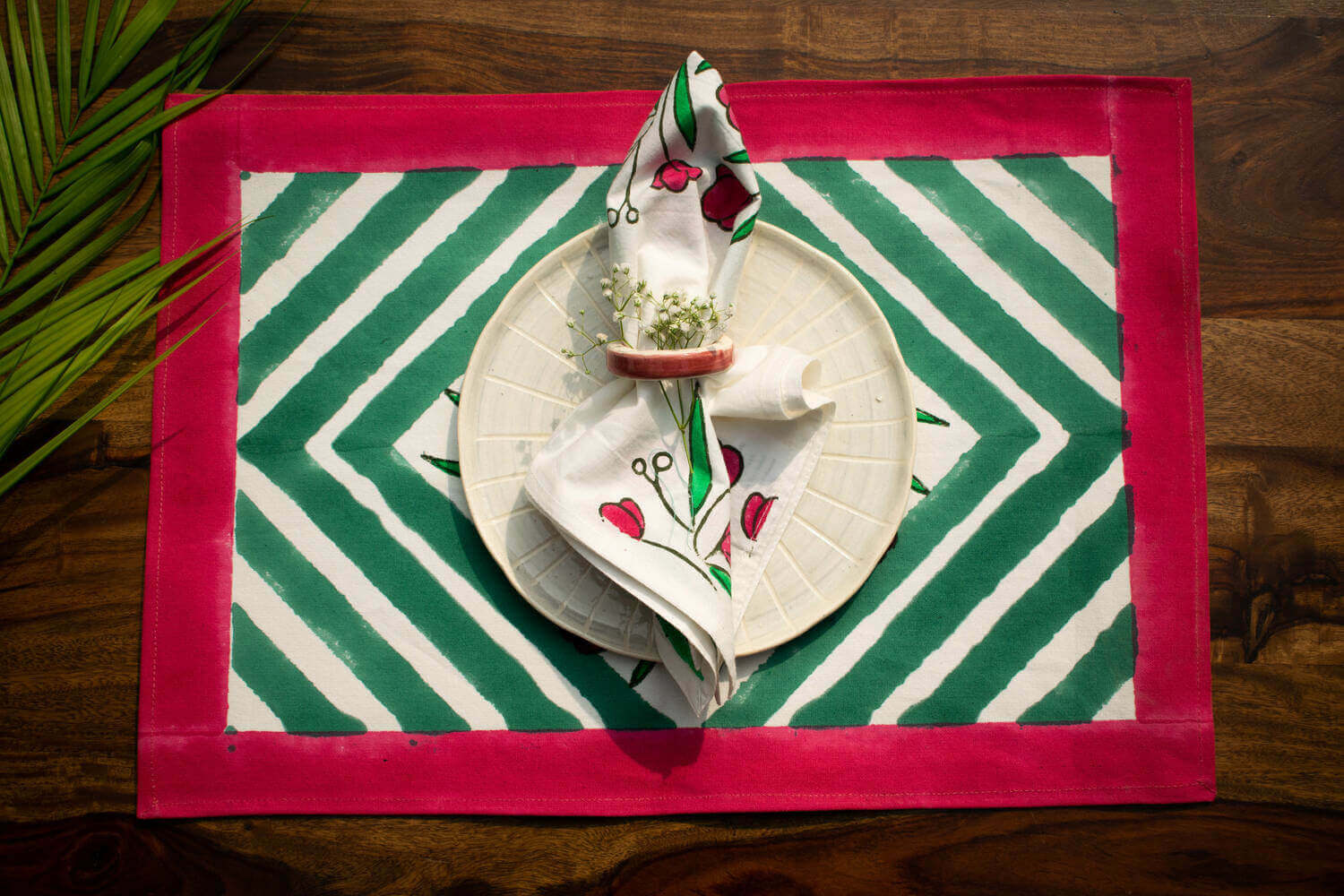 Kandh Pushp - Hand block printed cotton canvas table mats | Earthan