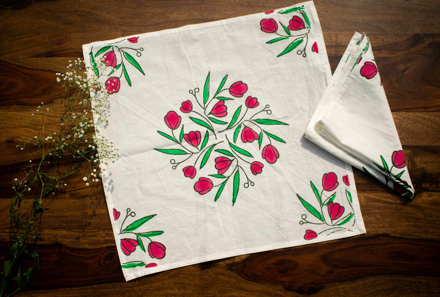 Kand Pushp- Hand block printed table cotton napkins | Earthan