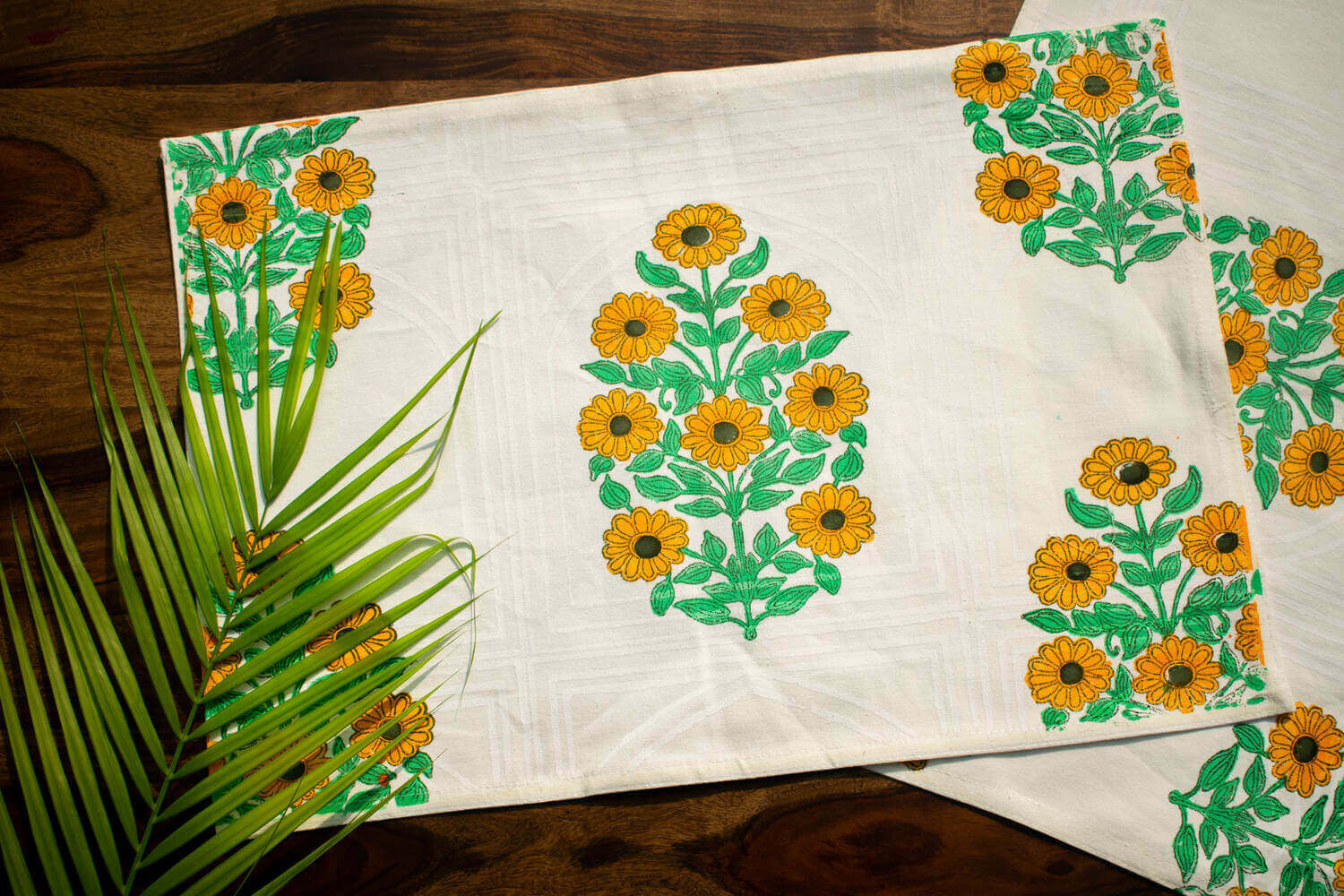 Surajmukhi - Hand block printed cotton canvas table mats | Earthan