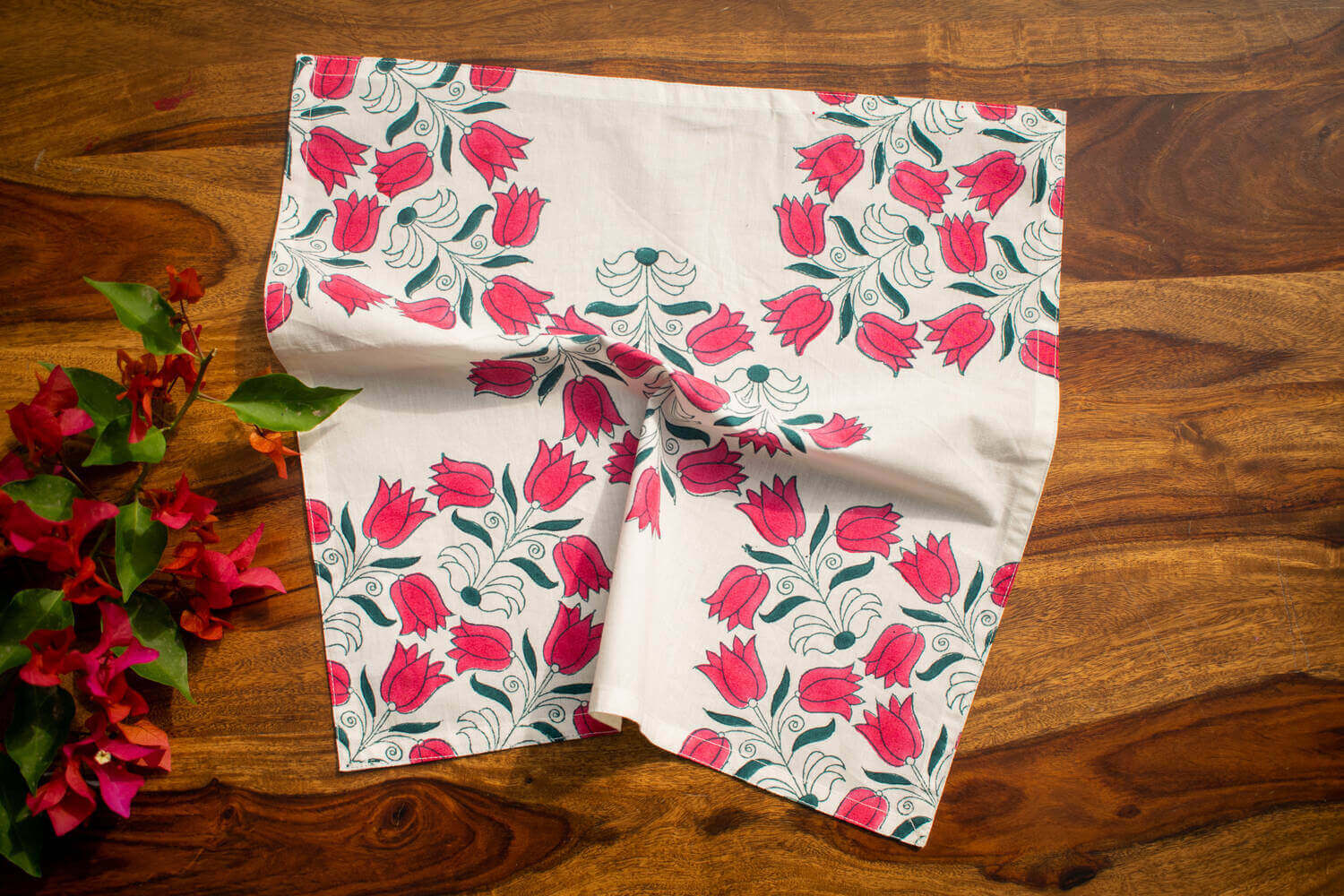 Tulip phool print hand blocked table cotton napkins | Earthan