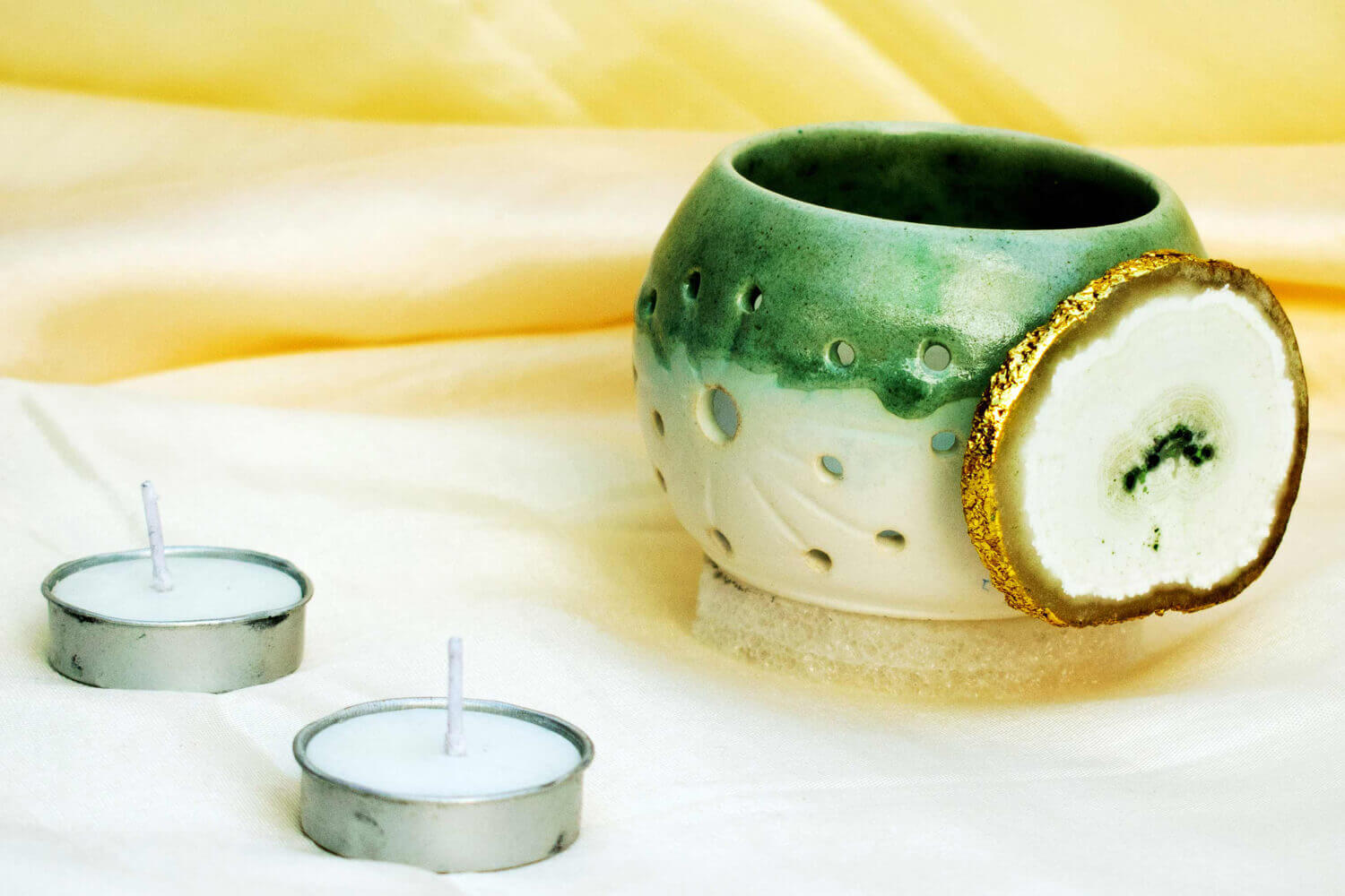 Agate Tea Light Holder Green | Earthan