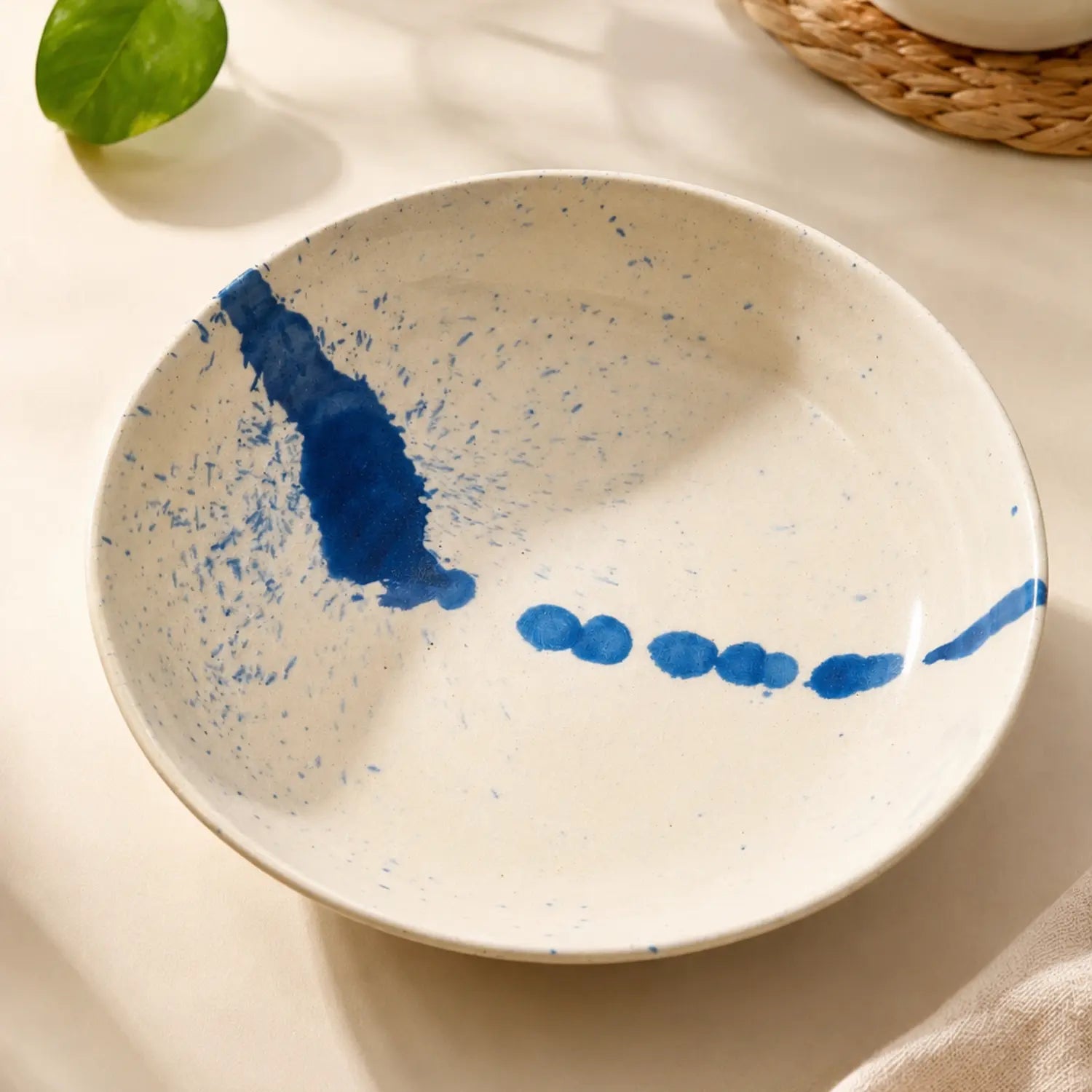Handmade Ceramic Pasta & Salad Bowl – Blue Speckle I Earthan