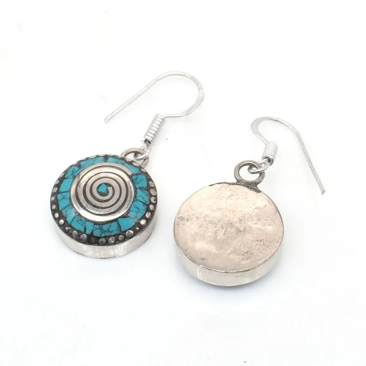 Tibetan Silver Turquoise Blue Dangling Earrings | Earthan