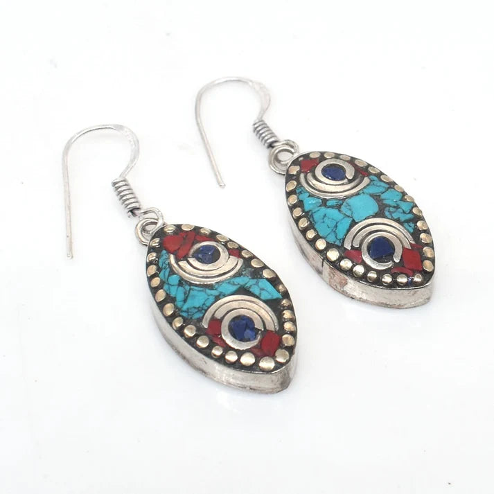 Vintage Turquoise & Coral Drop Earrings| Earthan