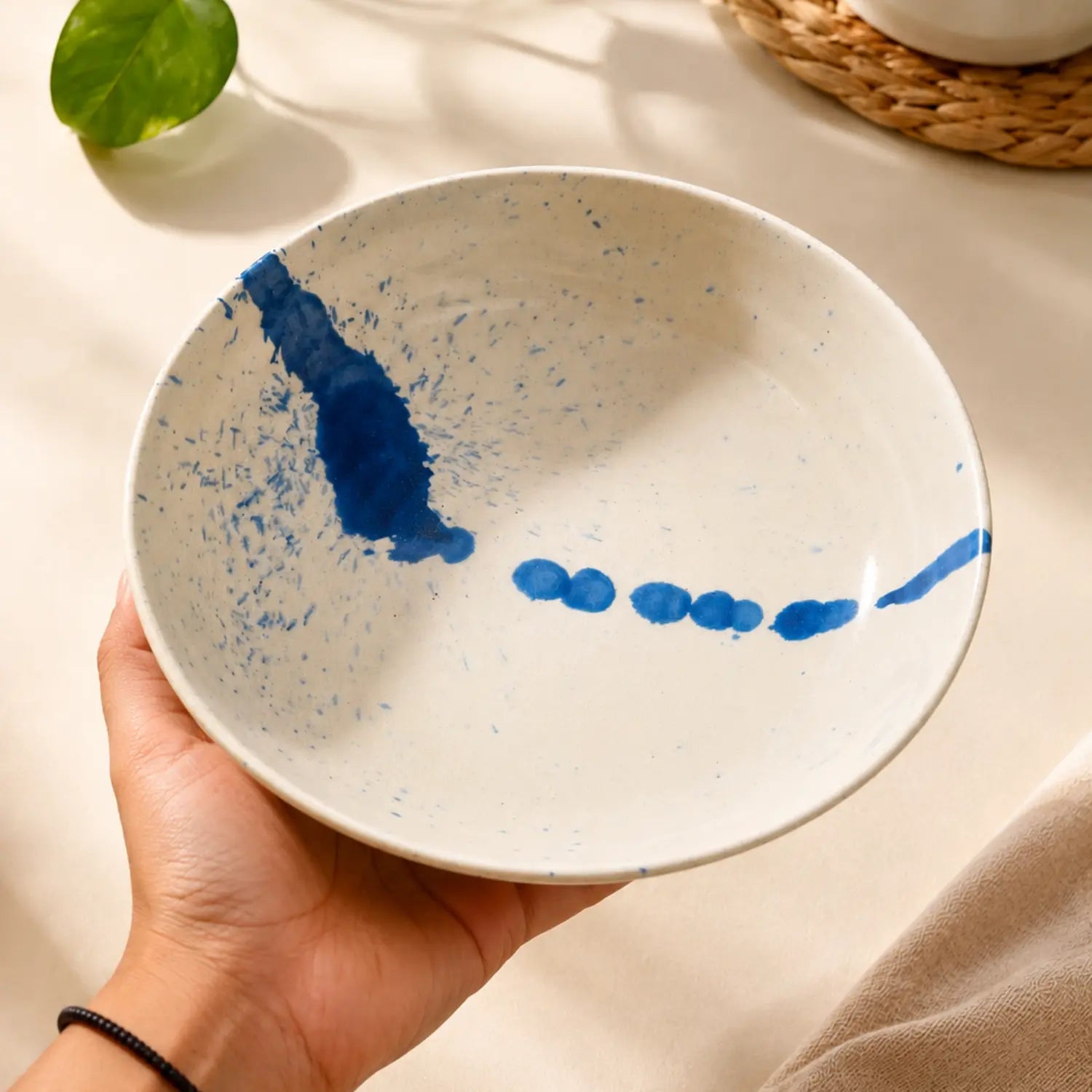 Handmade Ceramic Pasta & Salad Bowl – Blue Speckle I Earthan