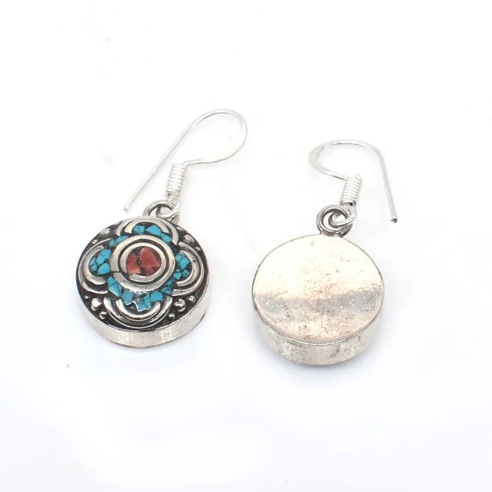 Silver Jewelry Turquoise Lapis Coral Drop Earrings | Earthan