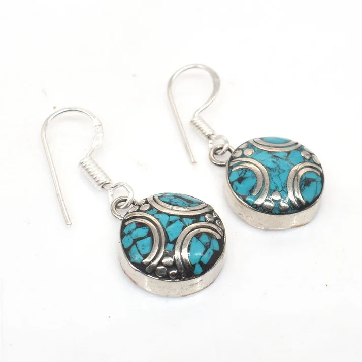 Silver Jewelry Tibetan Silver Turquoise Dangling EarringsI Earthan