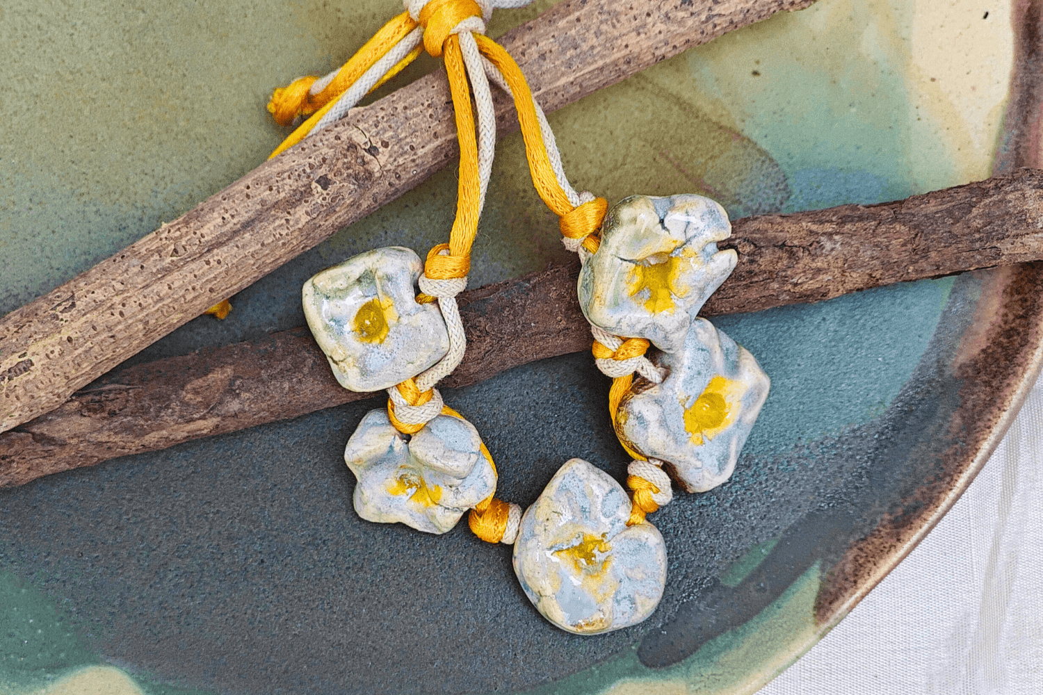 Modern Contemporary Yellow Blue Necklace