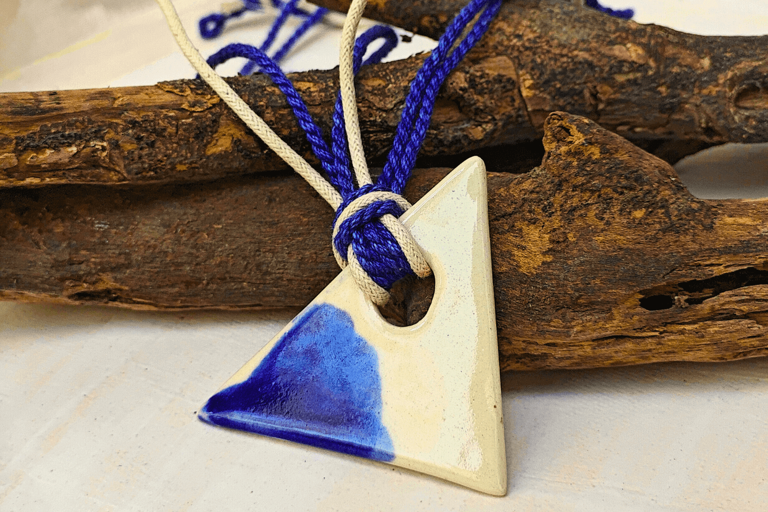 Geometric Blue White Ceramic Necklace