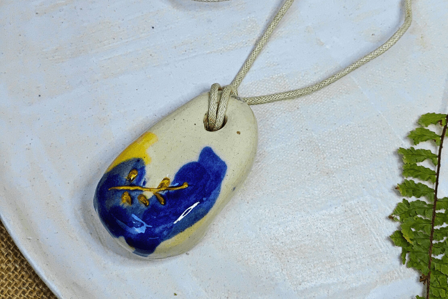 Irregular blue Unisex Ceramic Pendent