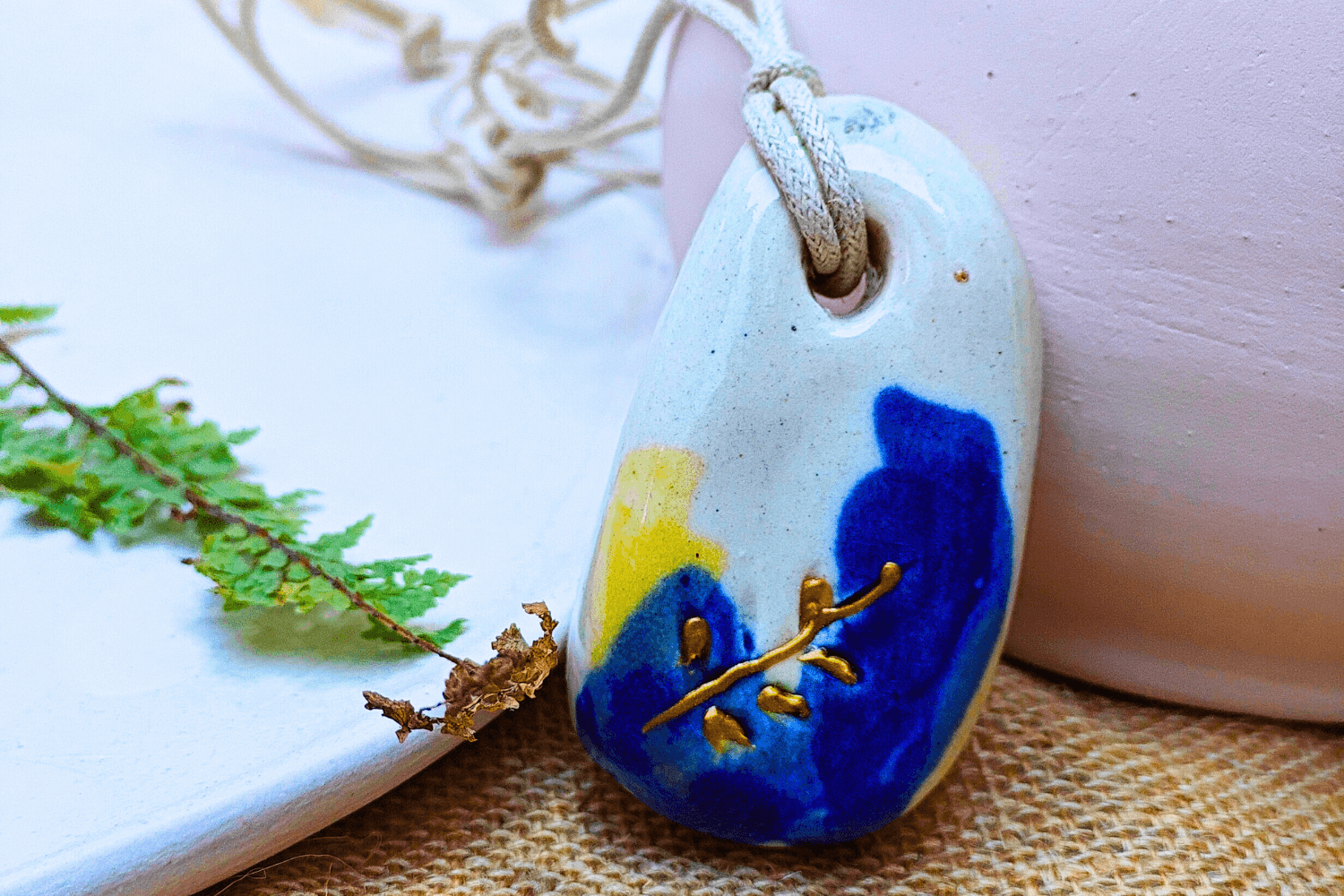 Irregular blue Unisex Ceramic Pendent