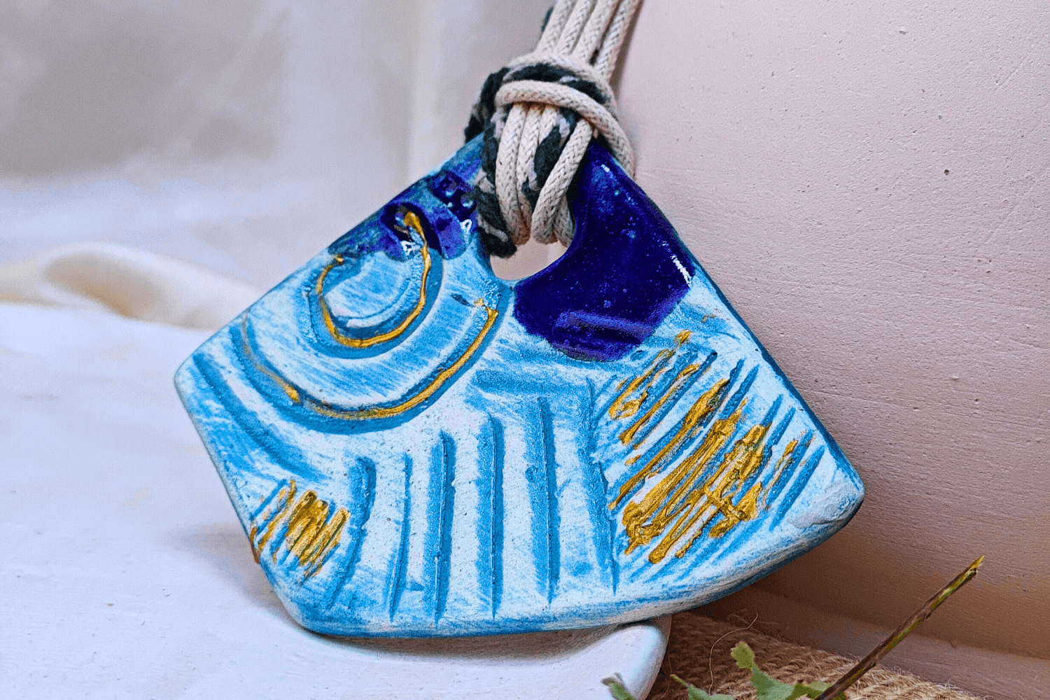 Contemporary Blue-patterned Ceramic Necklace