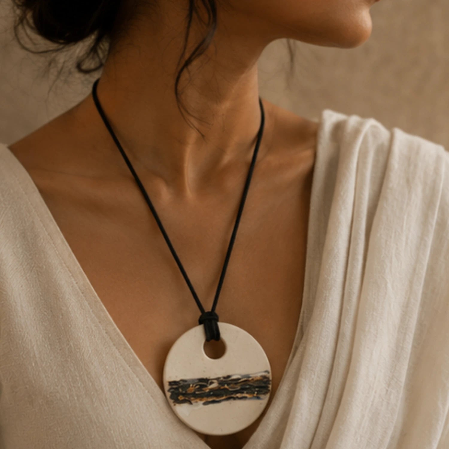 Ceramic Jewelry Boho Style Round Necklace- Best Rakhi Gift