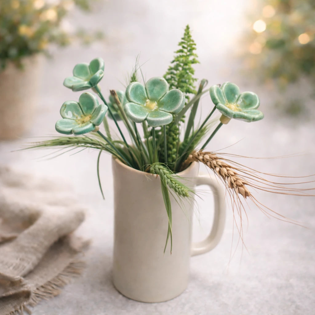 Handmade flower—Green Summer Bloom Ceramic Flower