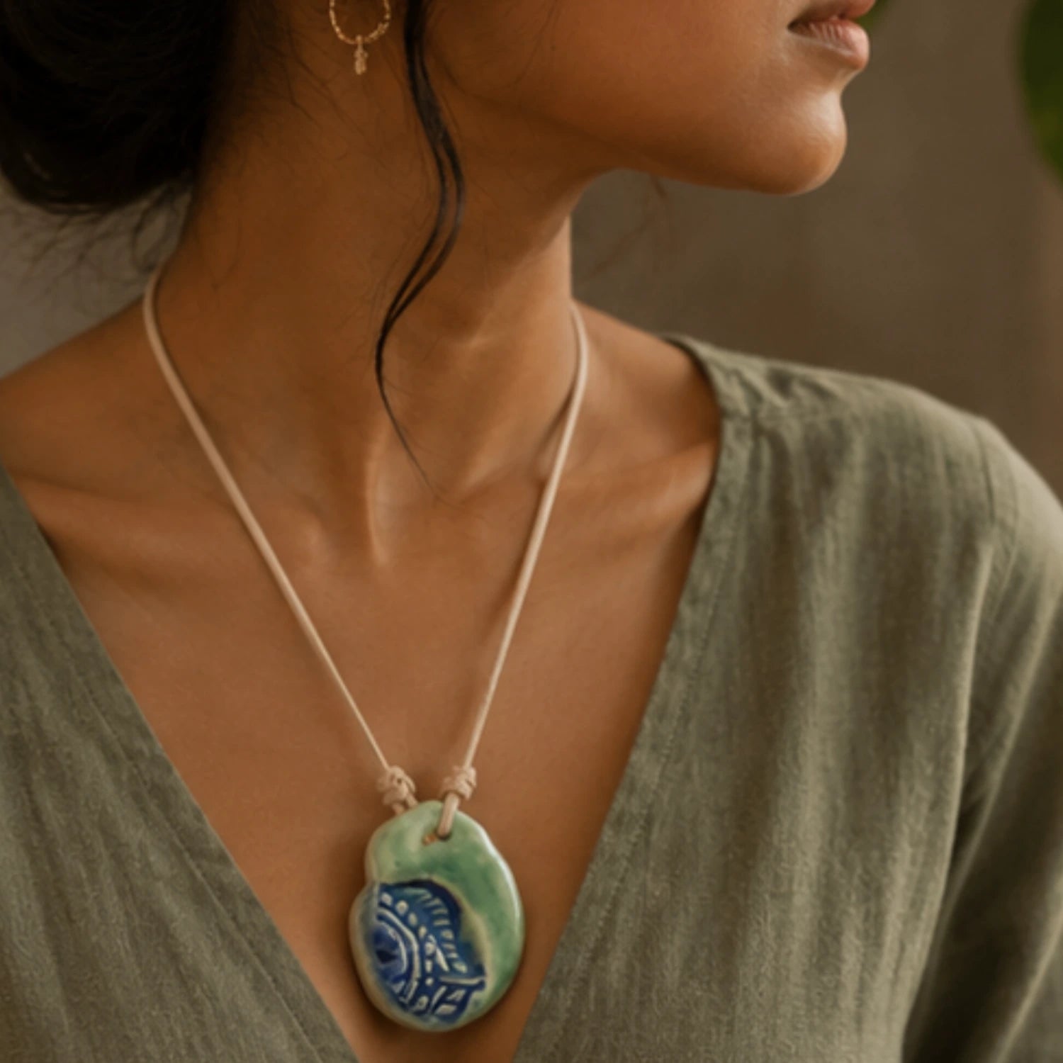 Ceramic Jewelry Sea Green Beach Pendent-Earthan