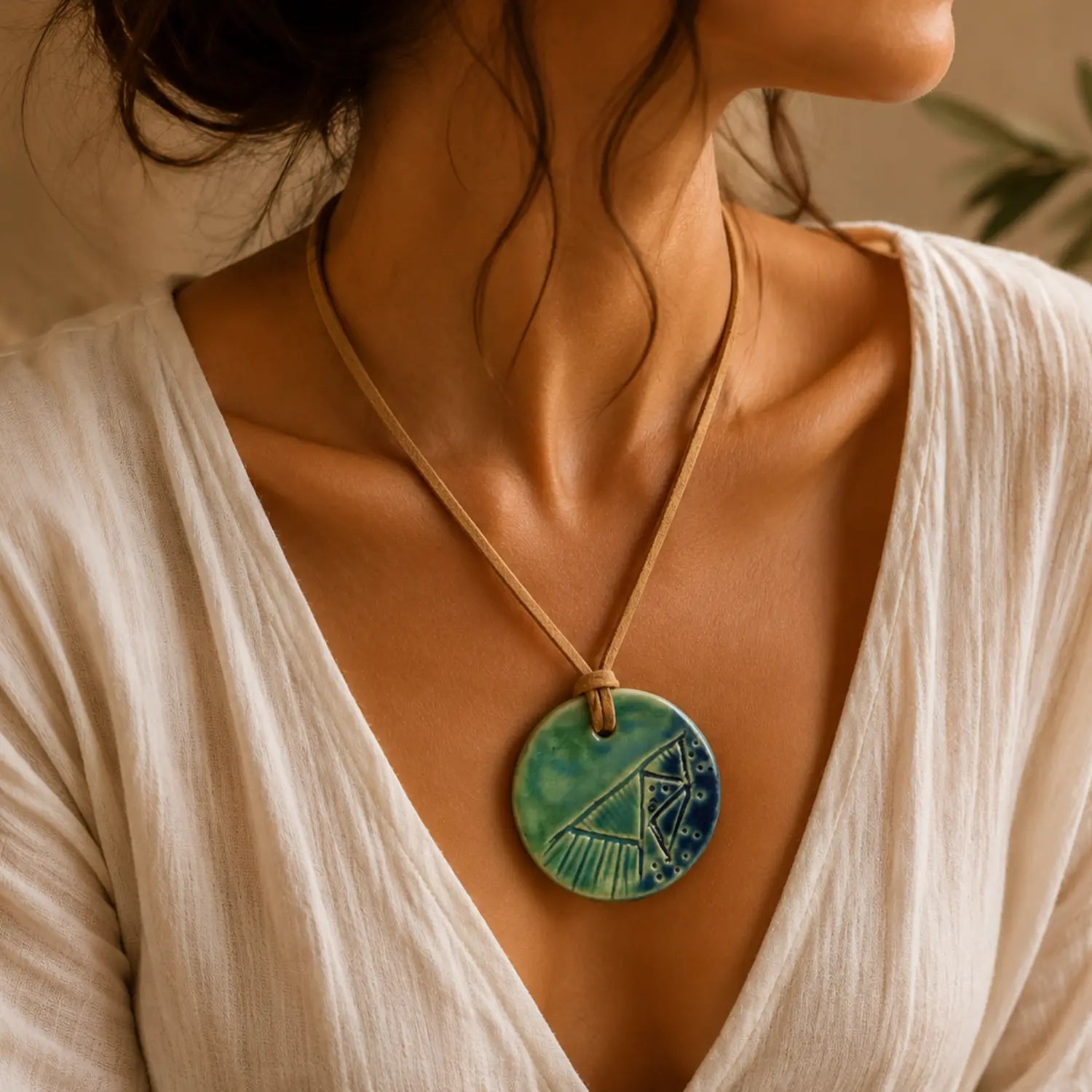 Contemporary Sea Green Round Necklace