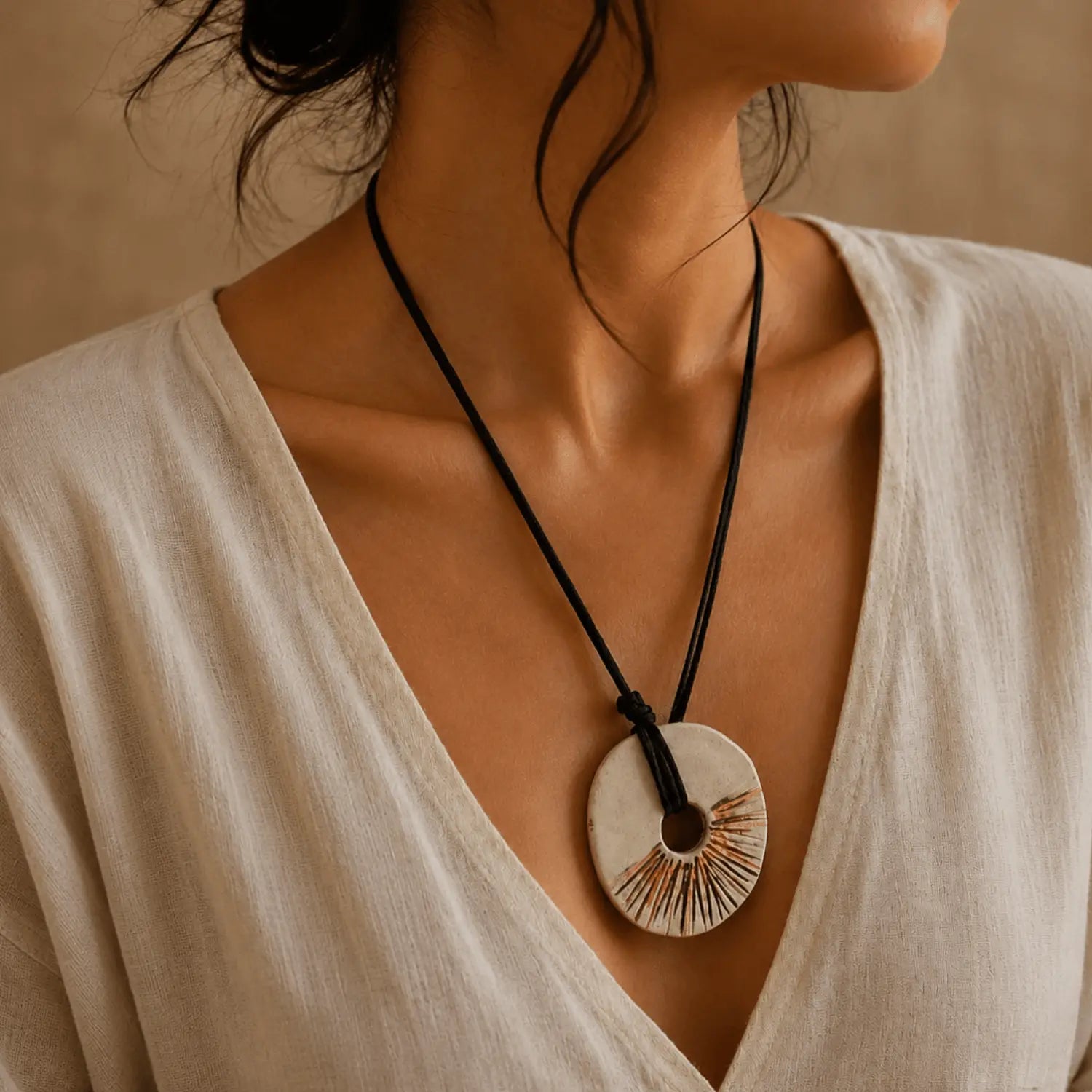 Ceramic Jewelry Online Modern Geometric White Pendant-Earthan