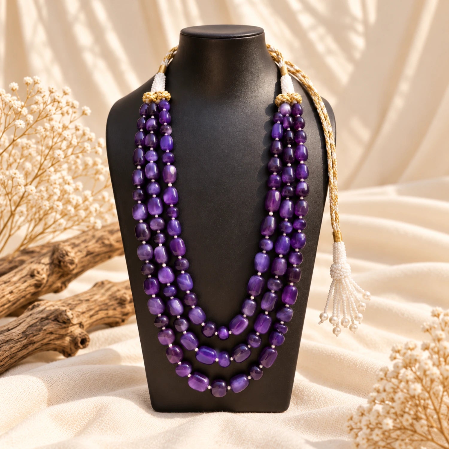 Purple Beaded Mala Necklace for Women | Earthan