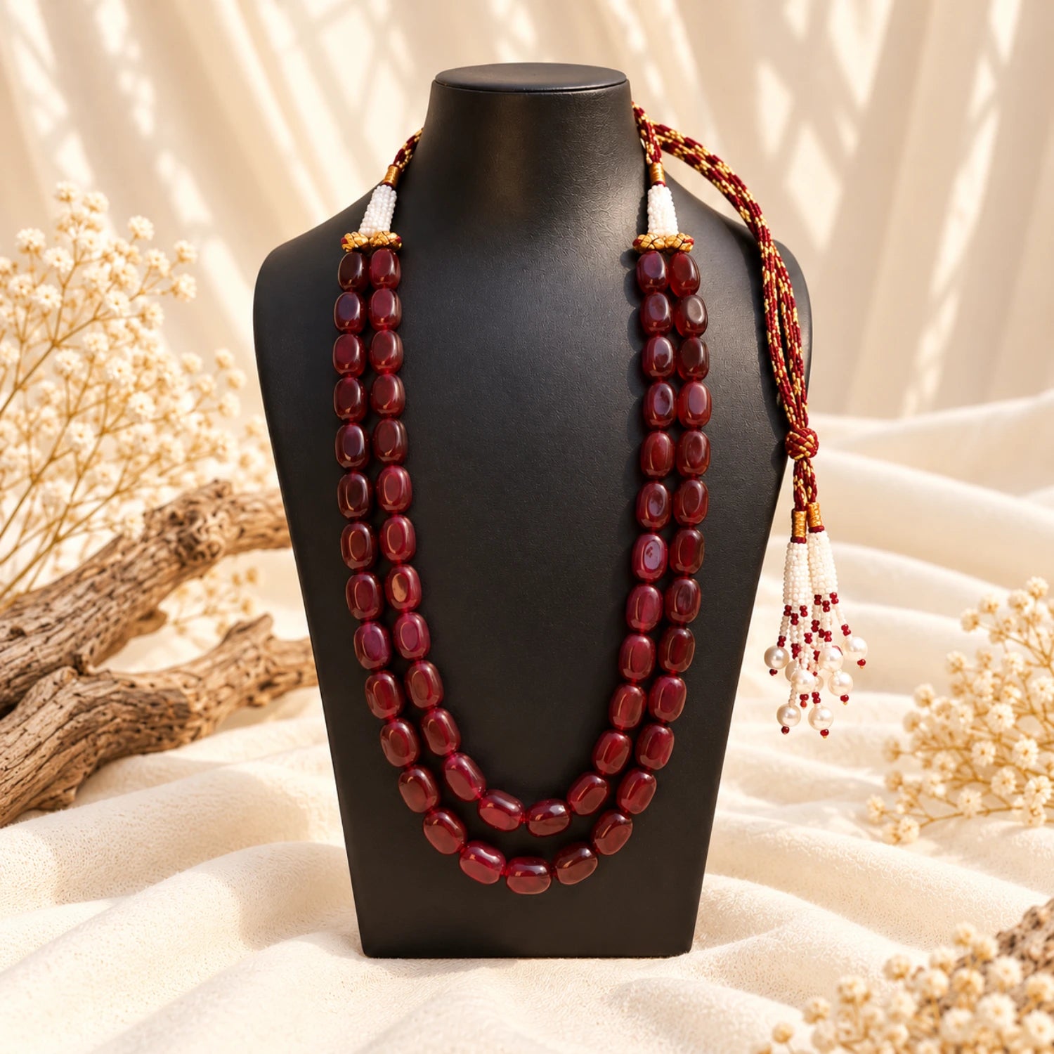 Red Ruby Stone Mala Necklace for Women | Earthan