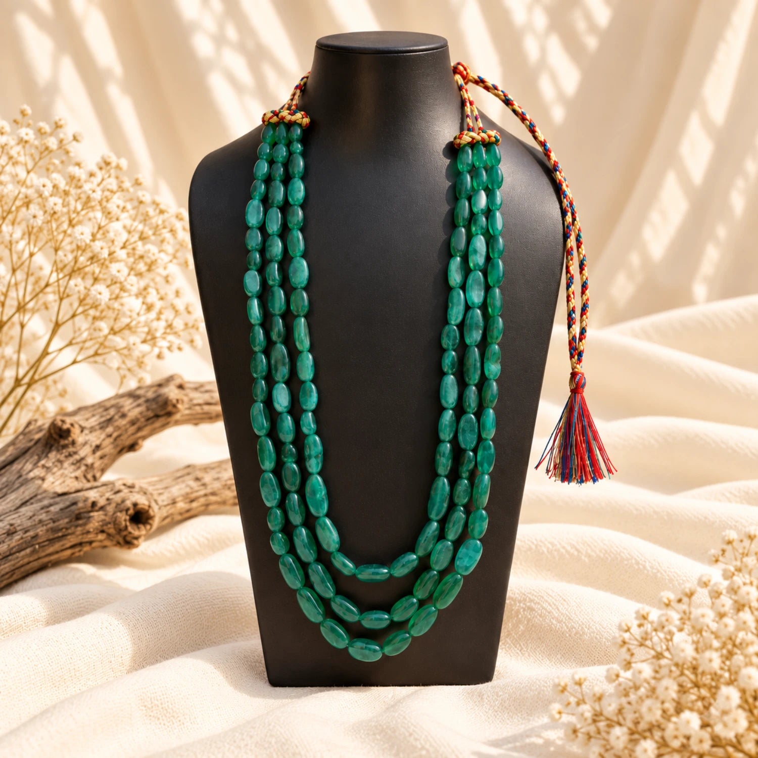Teal Green Multistrand Mala Necklace for Women | Earthan