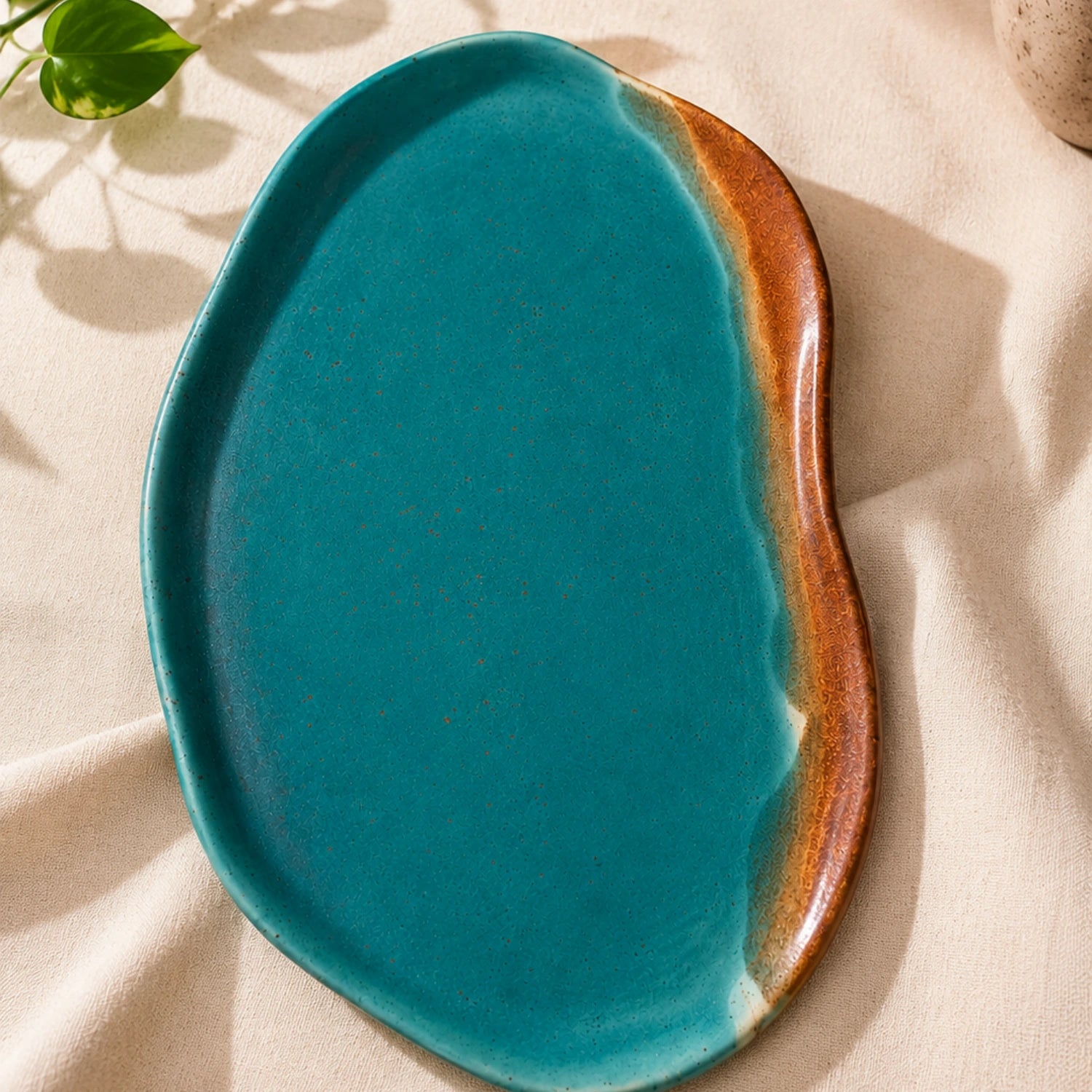Teal & Amber Handmade Ceramic Platter I earthan