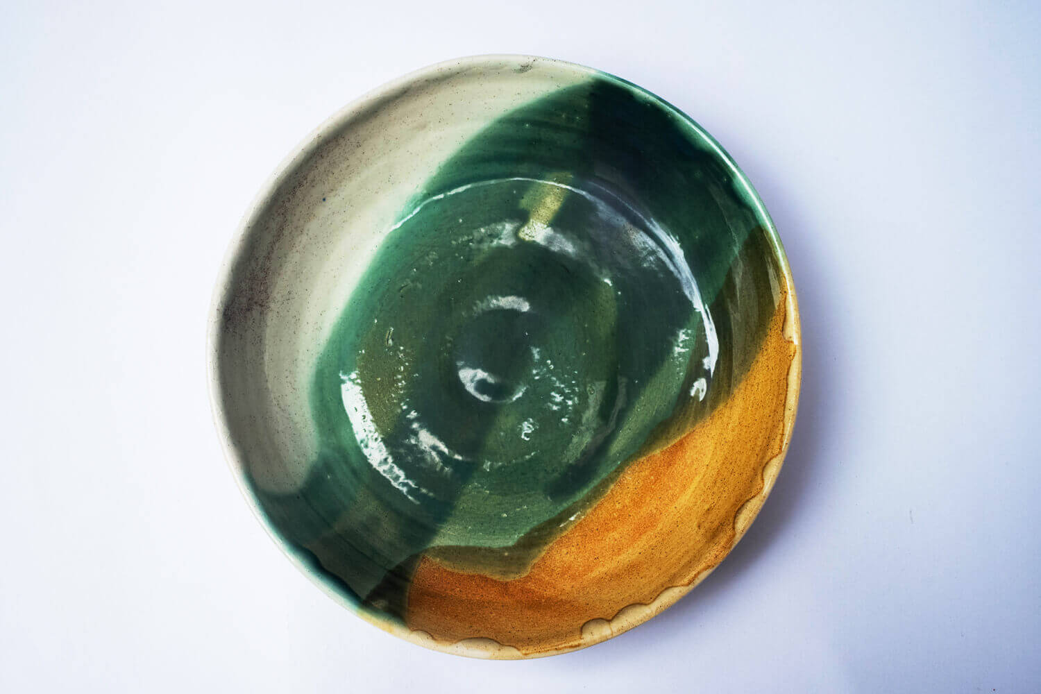 Studio Pottery Three Color Serving Bowl I Earthan