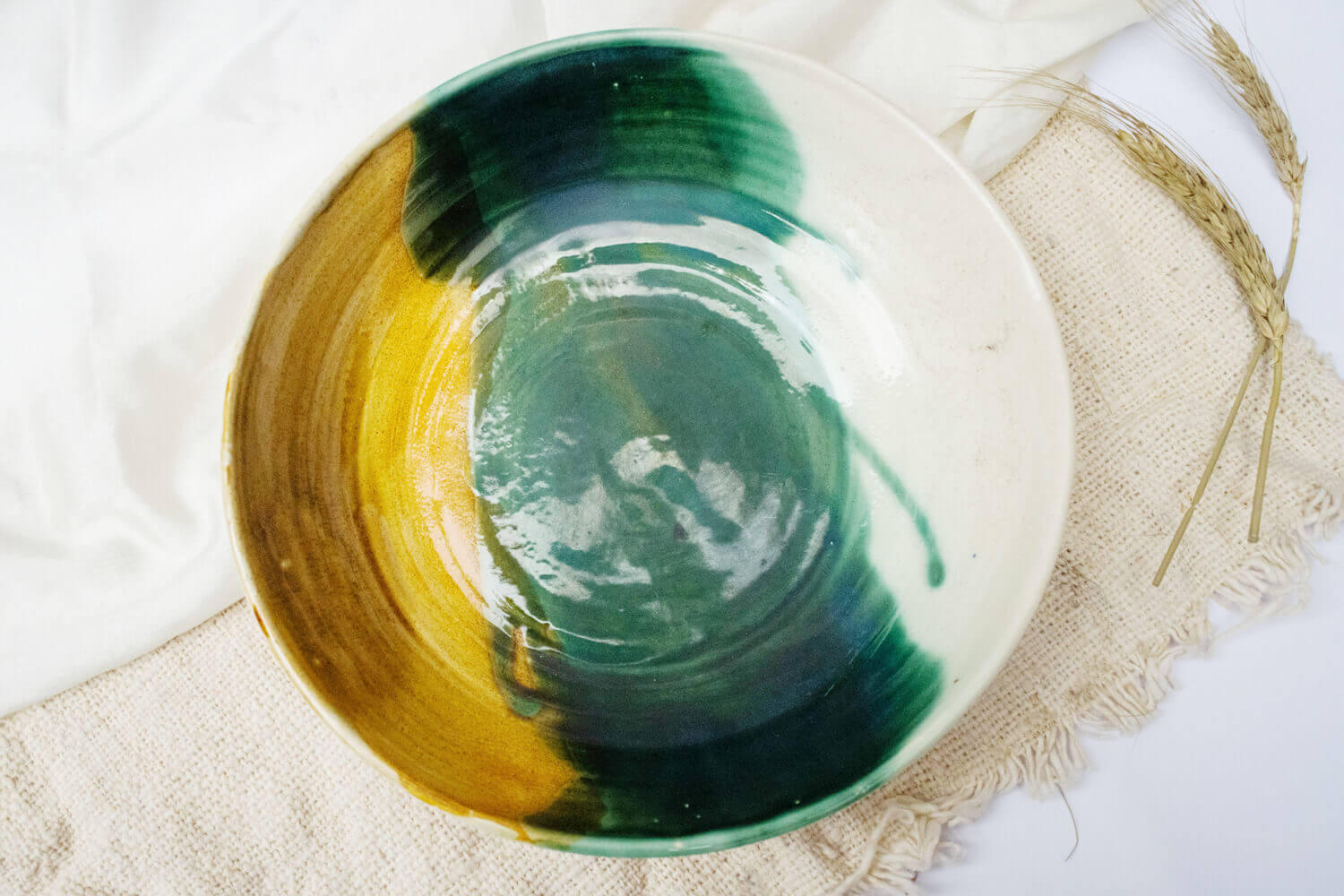 Studio Pottery Three Color Serving Bowl I Earthan