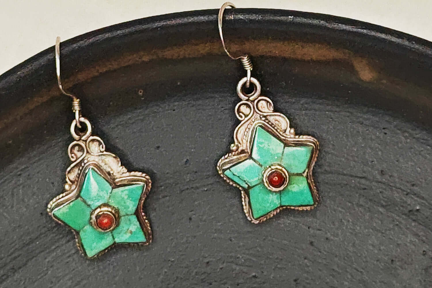 Silver Jewelry Turquoise Lapis Coral Drop Earrings