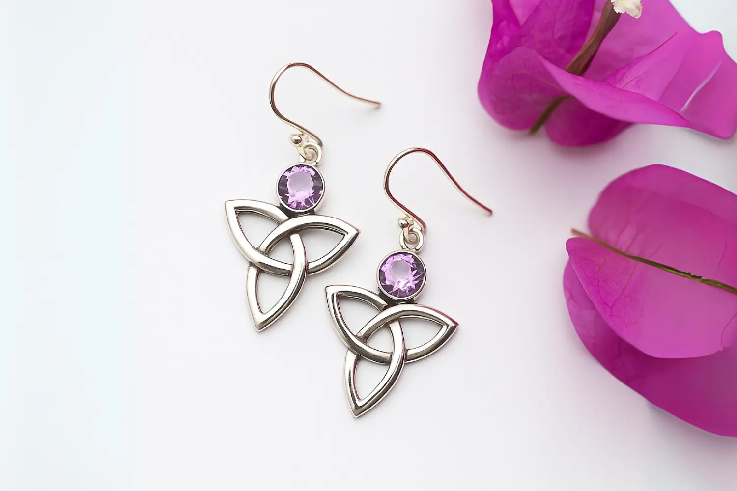 silver earrings life knot amethyst celtic