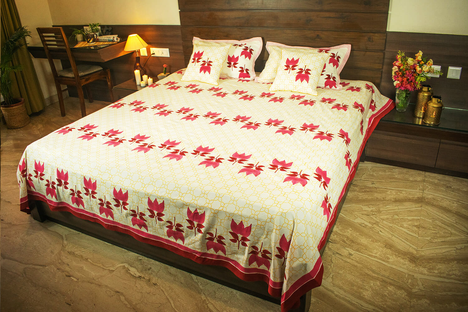 Gulabi - Hand block printed cotton bed sheets and pillow cases | Earthan