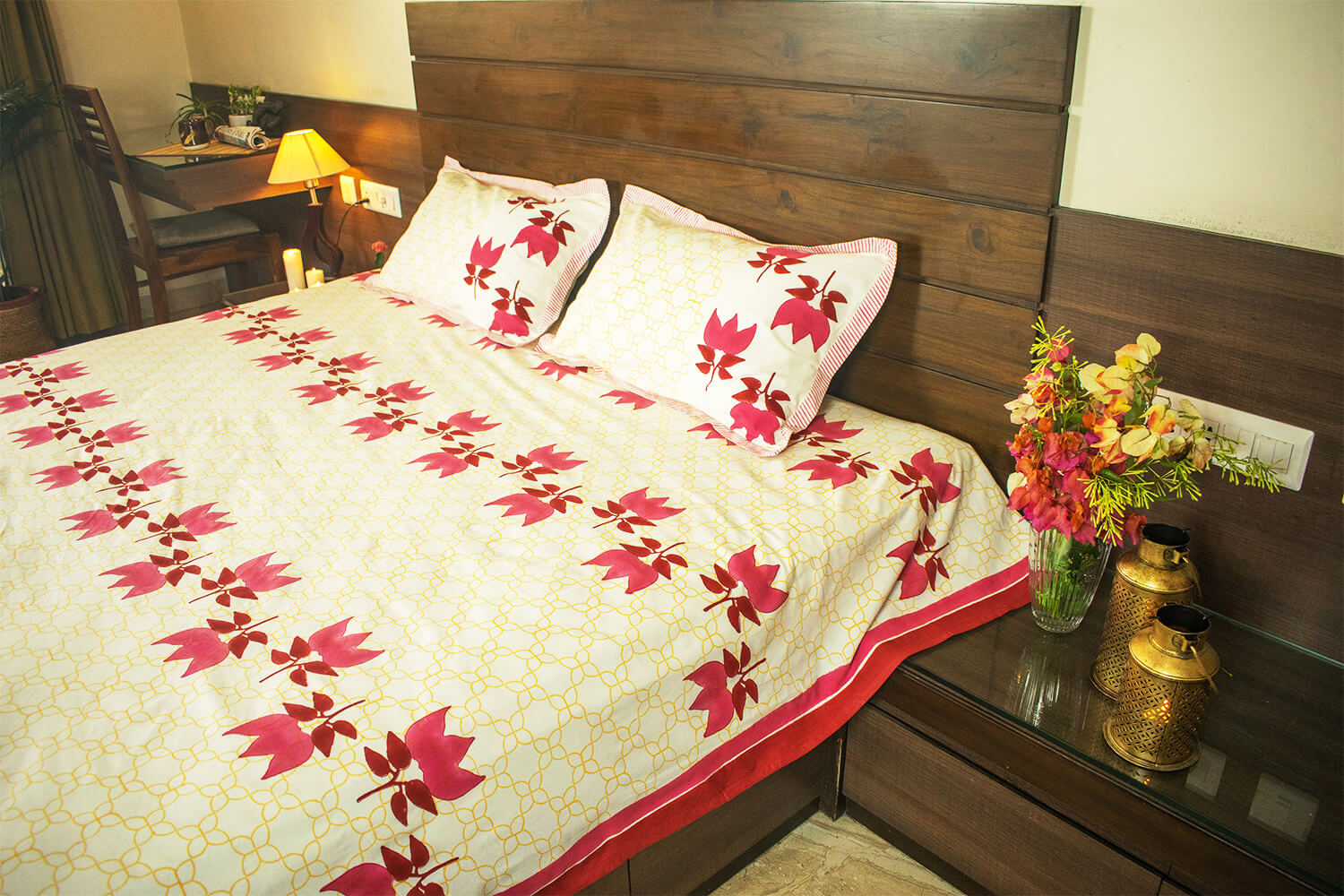 Gulabi - Hand block printed cotton bed sheets and pillow cases | Earthan