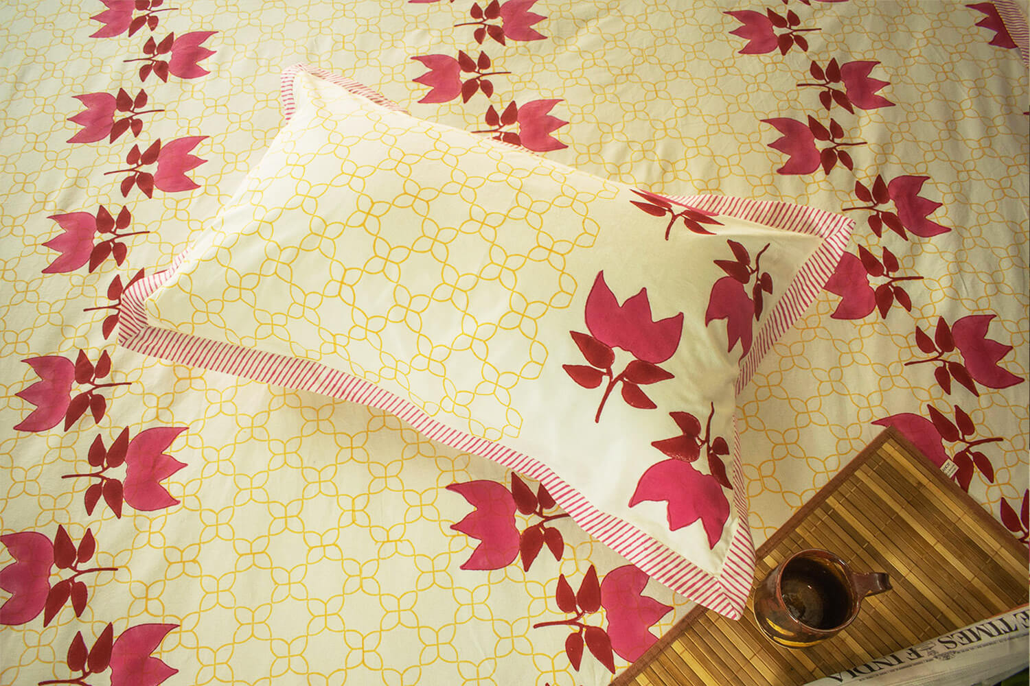Gulabi - Hand block printed cotton bed sheets and pillow cases | Earthan