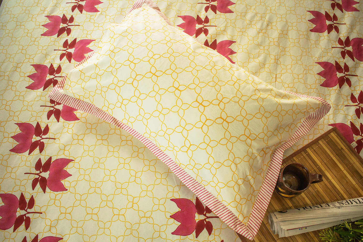 Gulabi - Hand block printed cotton bed sheets and pillow cases | Earthan
