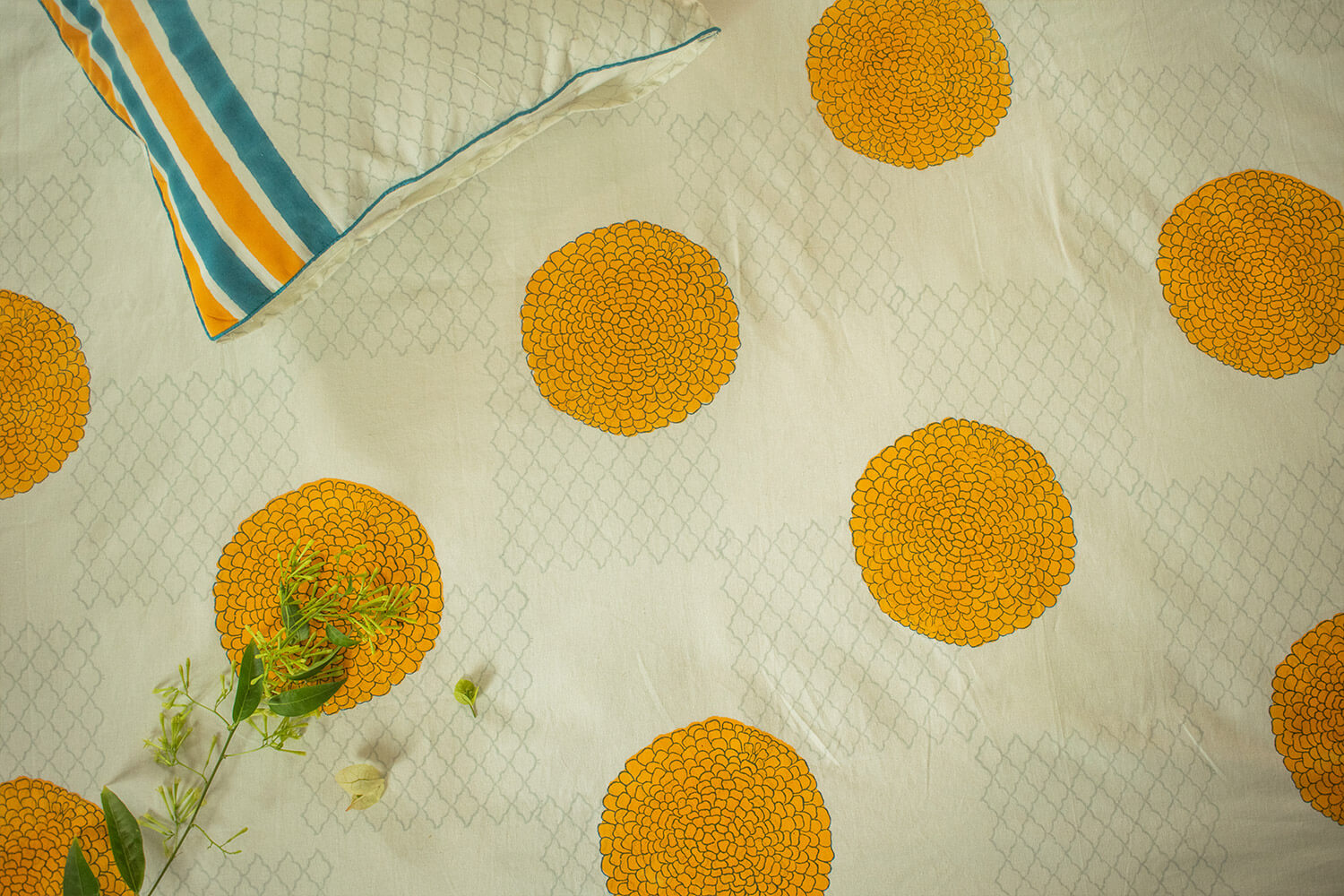 Genda Phool - Hand block printed cotton bed sheets and pillow cases | Earthan